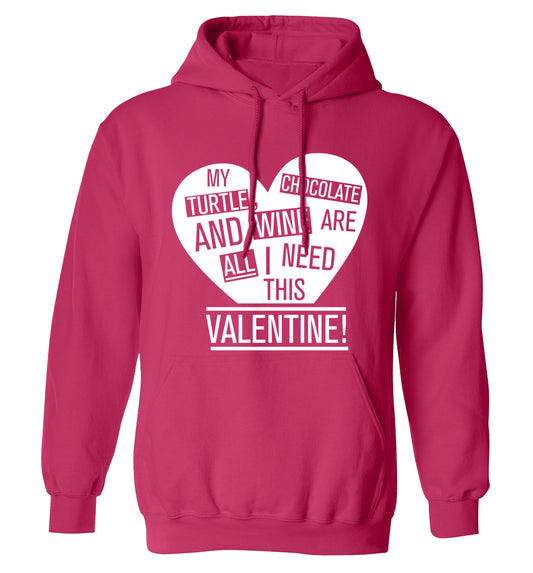 My turtle, chocolate and wine are all I need this valentine! adults unisex pink hoodie 2XL