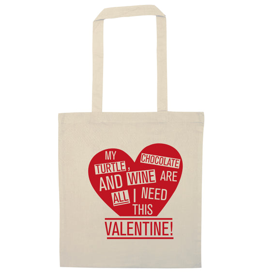 My turtle, chocolate and wine are all I need this valentine! natural tote bag