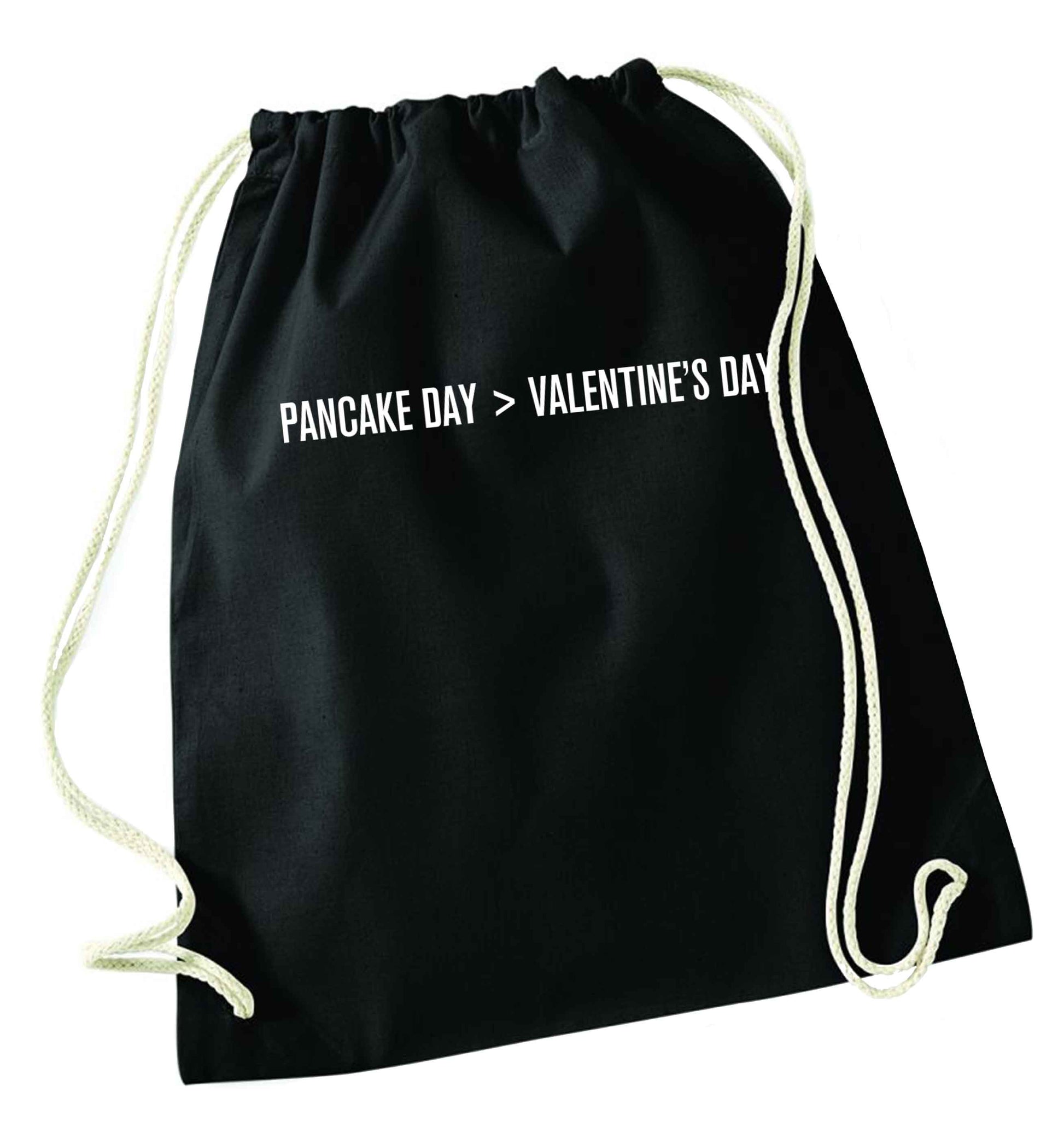 Pancake day > valentines day black drawstring bag