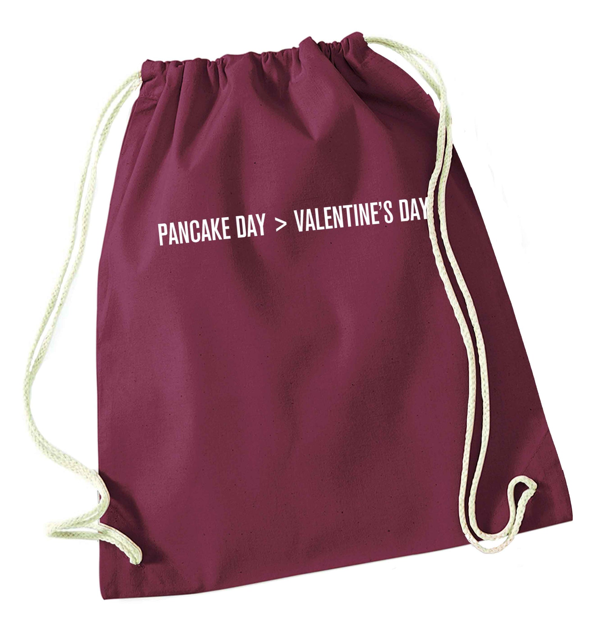 Pancake day > valentines day maroon drawstring bag