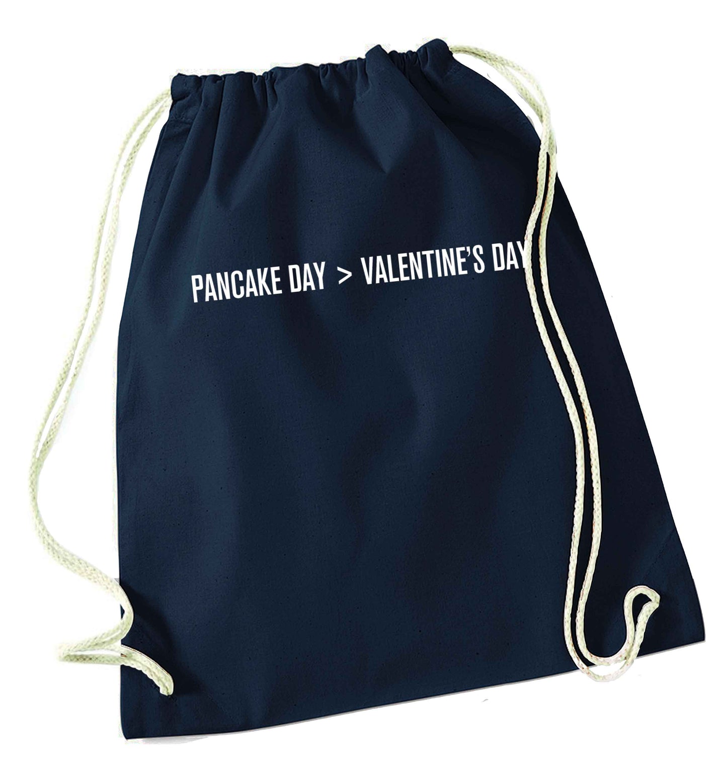 Pancake day > valentines day navy drawstring bag