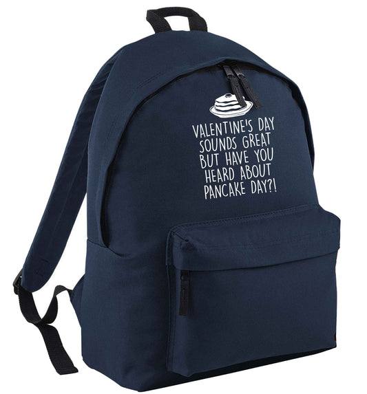 Valentine's day sounds great but have you heard about pancake day?! navy adults backpack