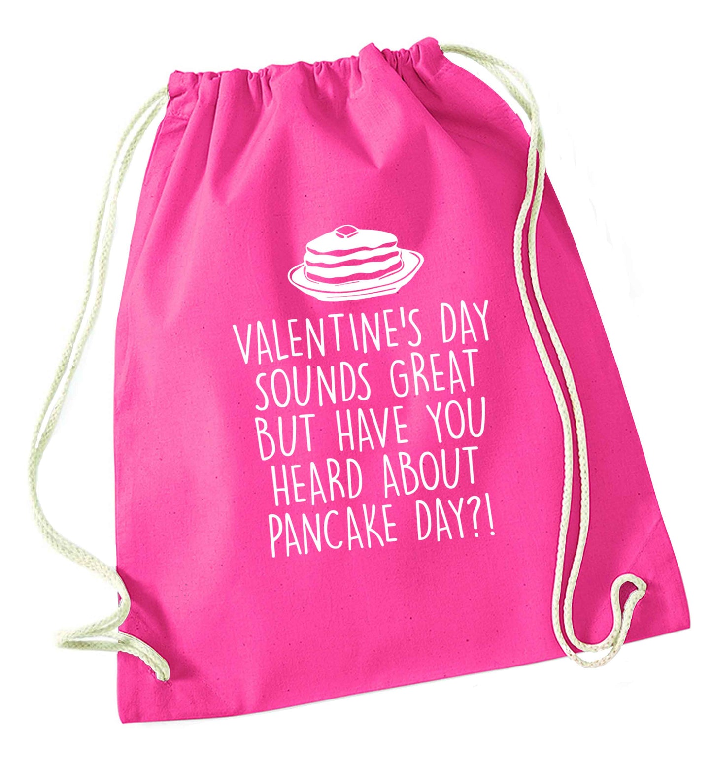 Valentine's day sounds great but have you heard about pancake day?! pink drawstring bag