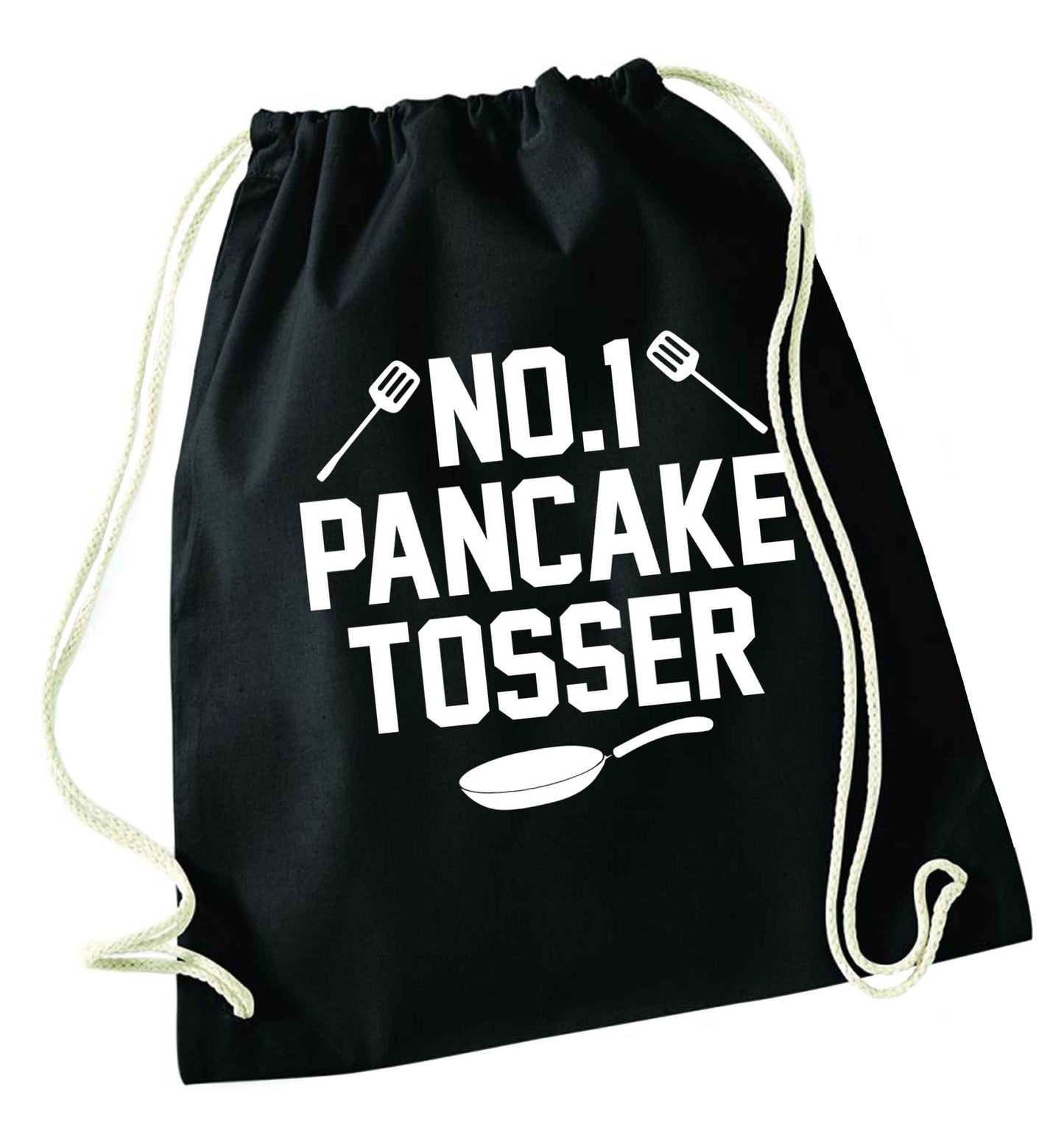 No.1 Pancake tosser black drawstring bag