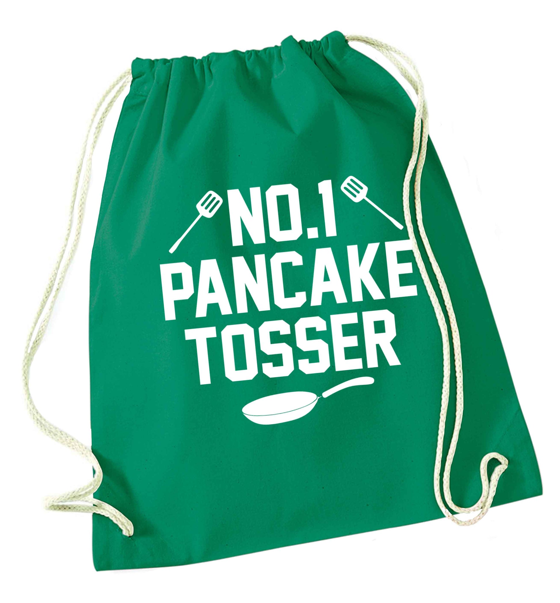 No.1 Pancake tosser green drawstring bag