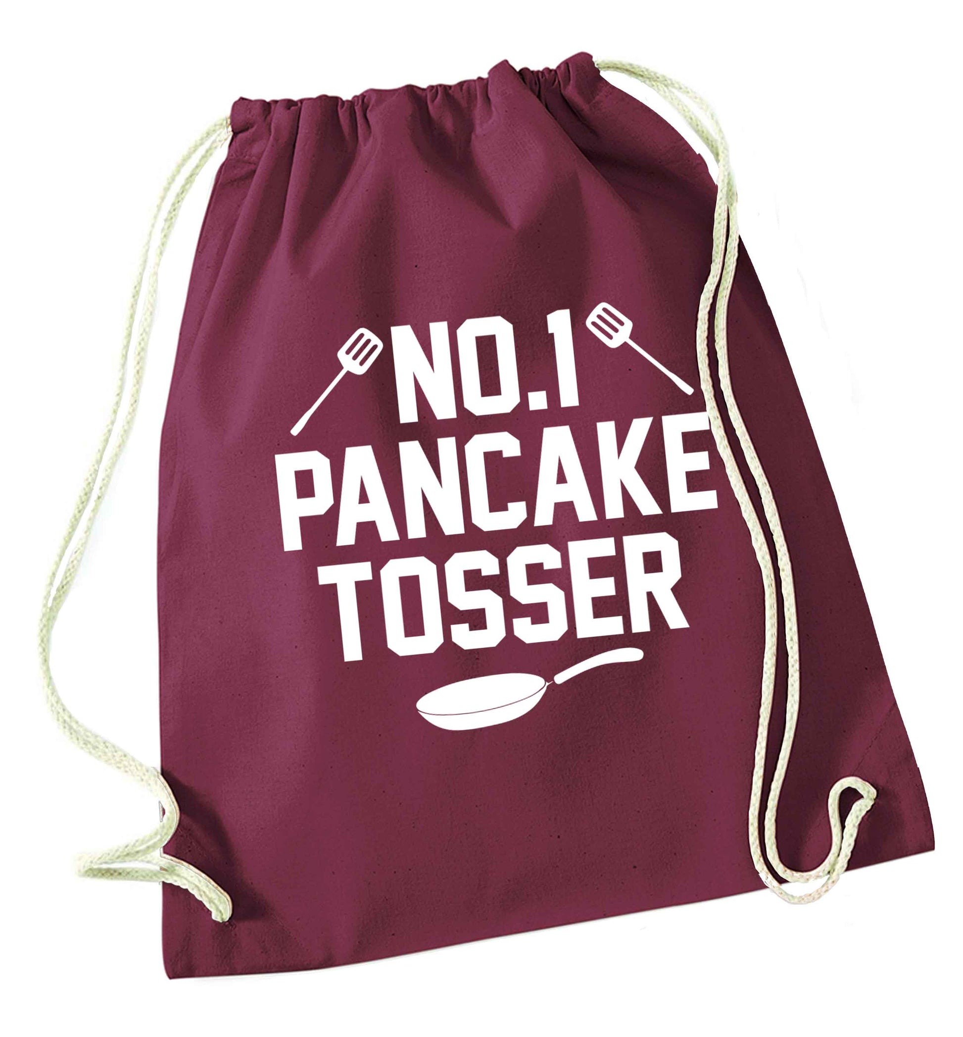 No.1 Pancake tosser maroon drawstring bag