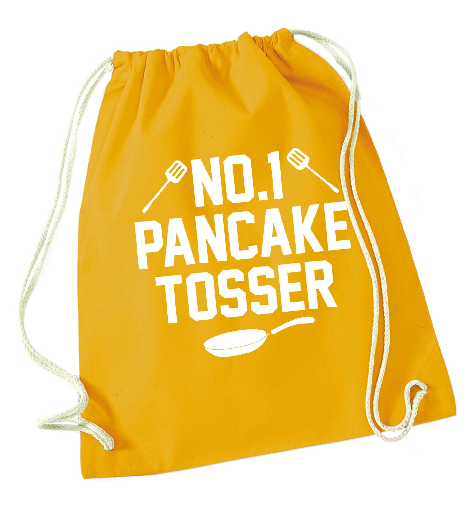 No.1 Pancake tosser mustard drawstring bag