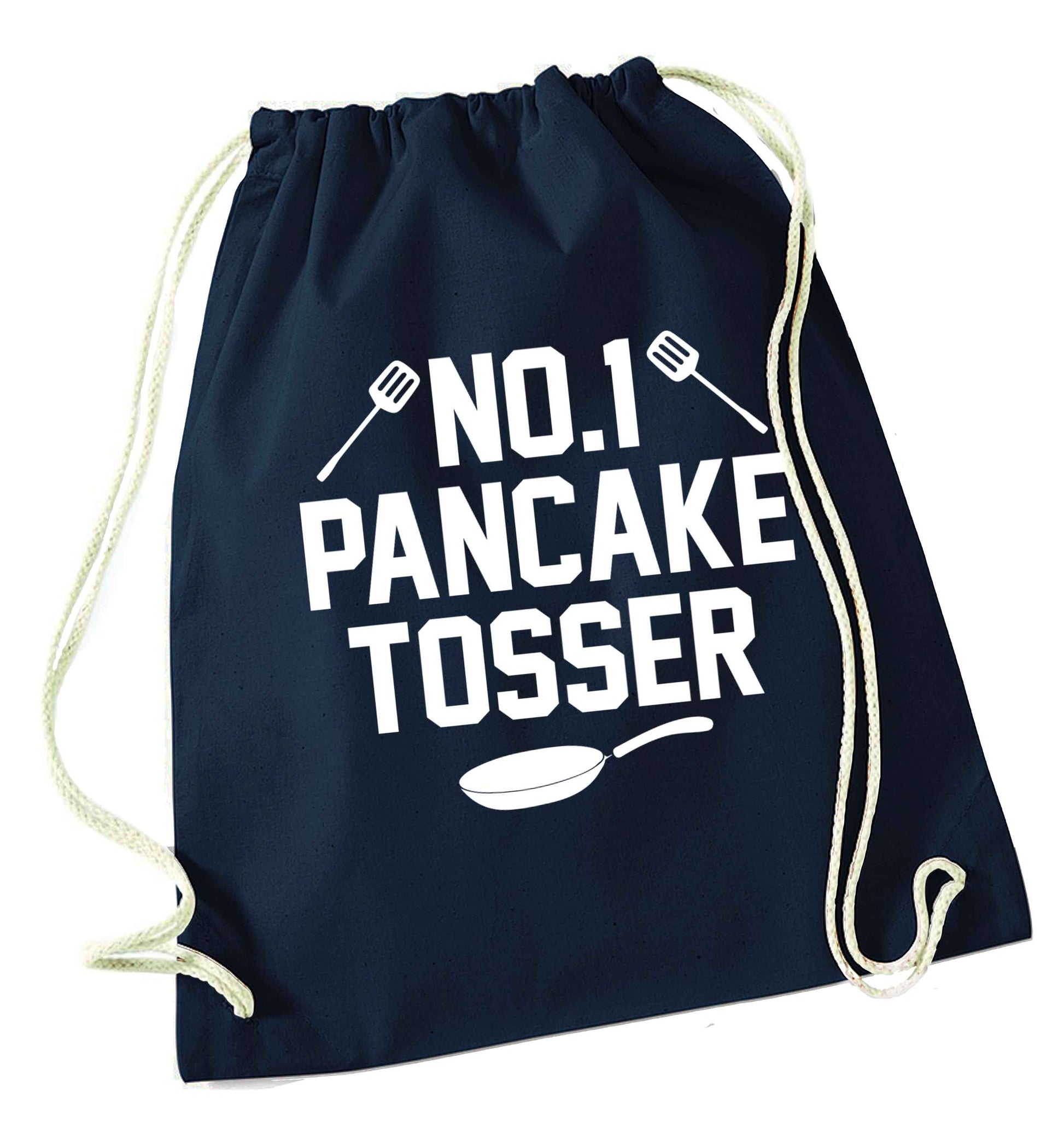 No.1 Pancake tosser navy drawstring bag