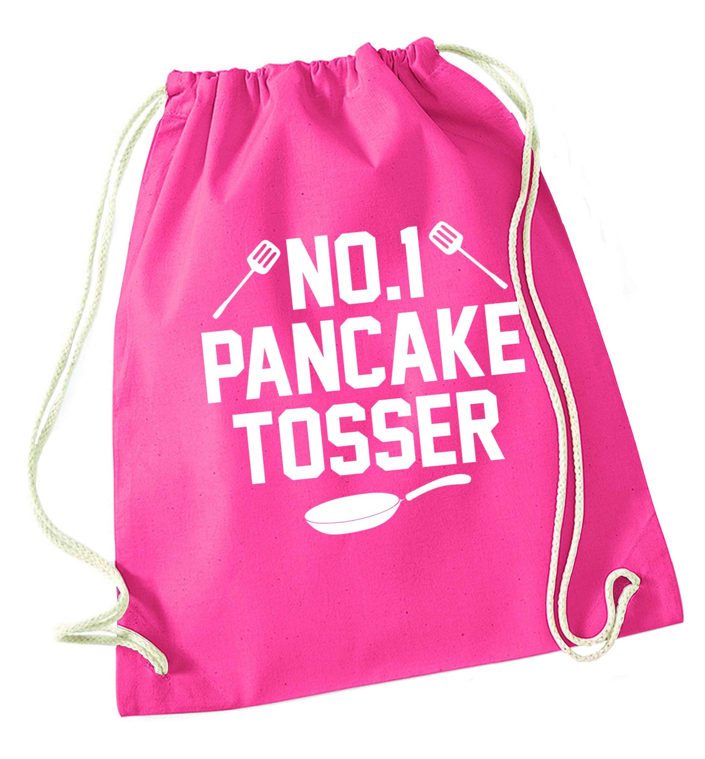 No.1 Pancake tosser pink drawstring bag