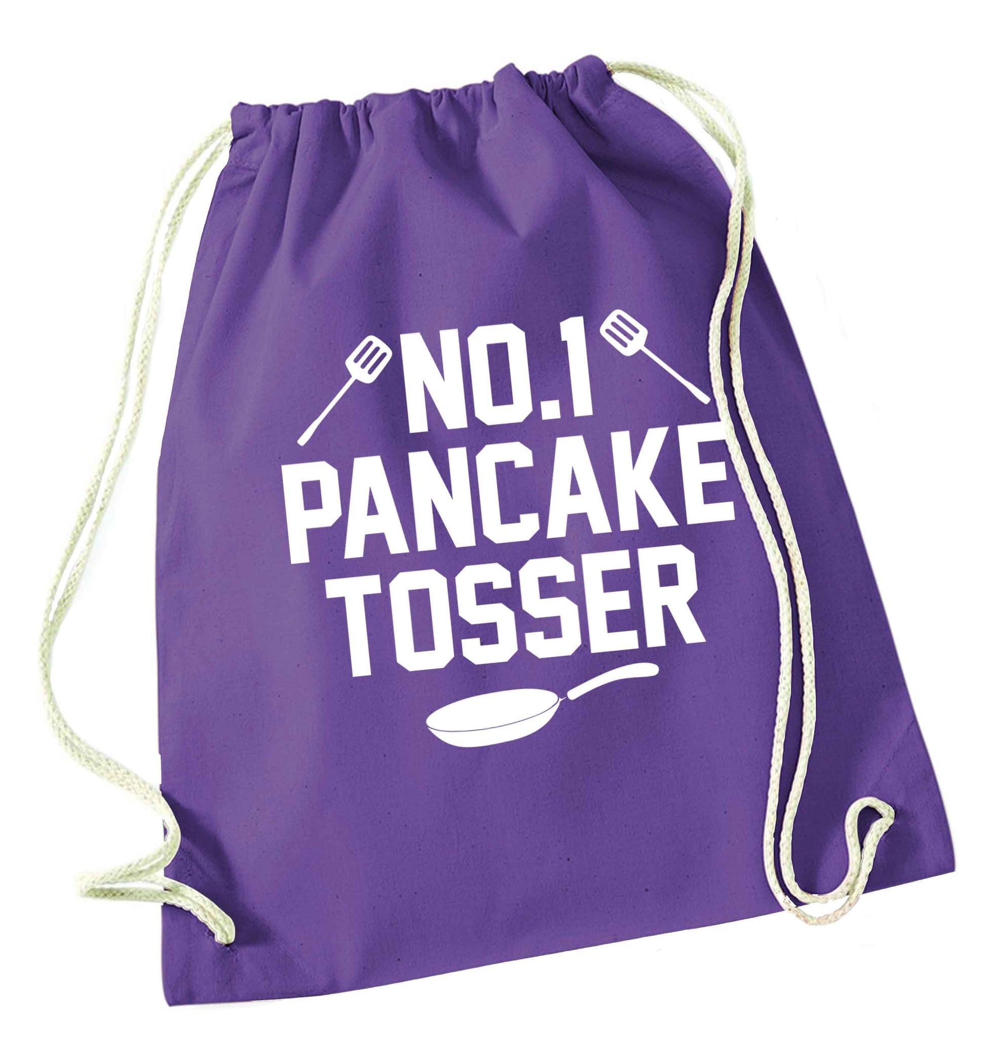 No.1 Pancake tosser purple drawstring bag