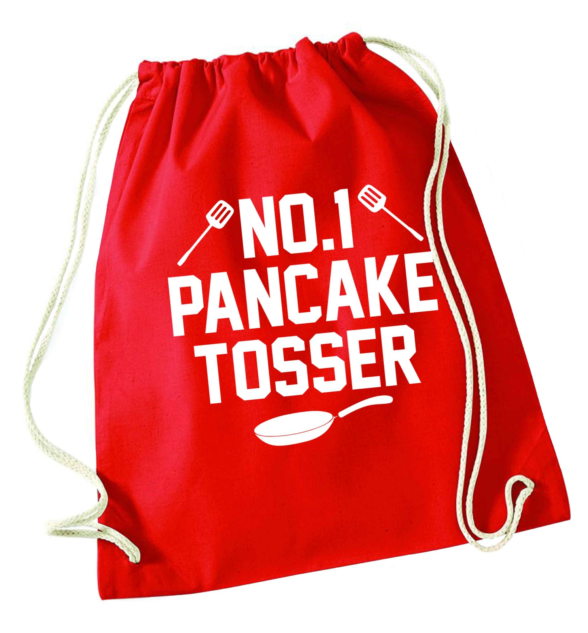 No.1 Pancake tosser red drawstring bag