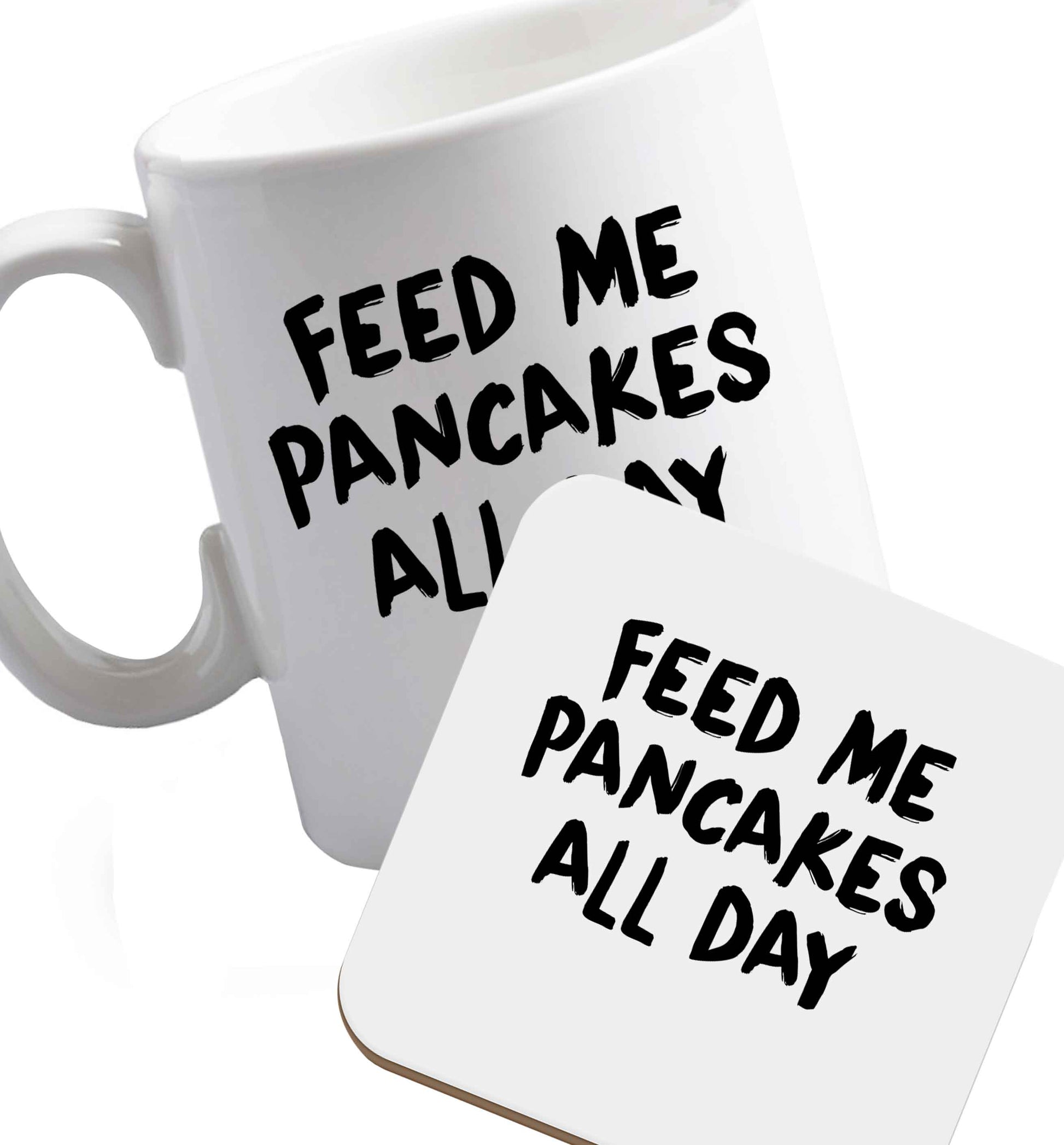 10 oz I Love Pancakes ceramic mug and coaster set right handed