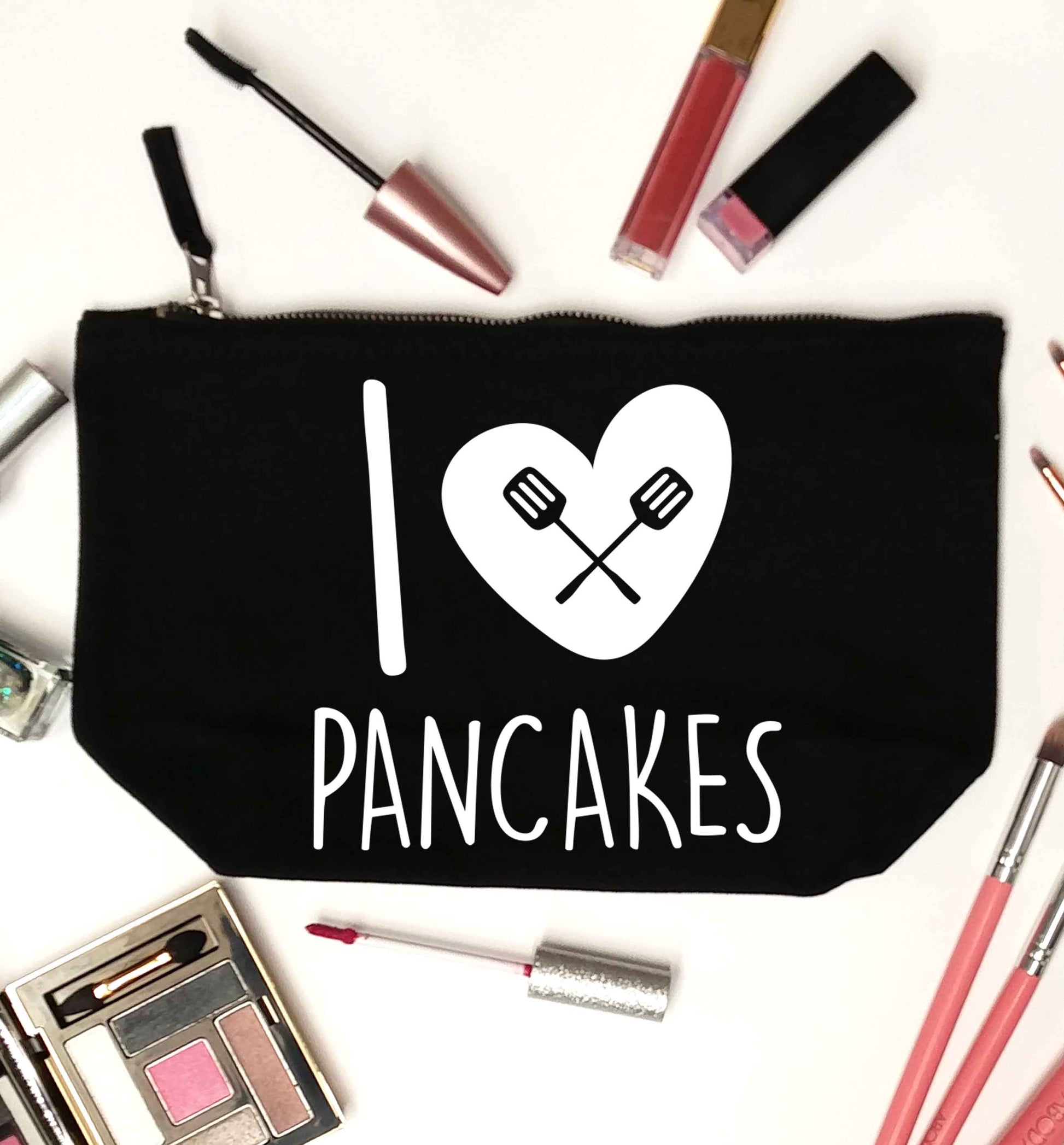 I love pancakes black makeup bag