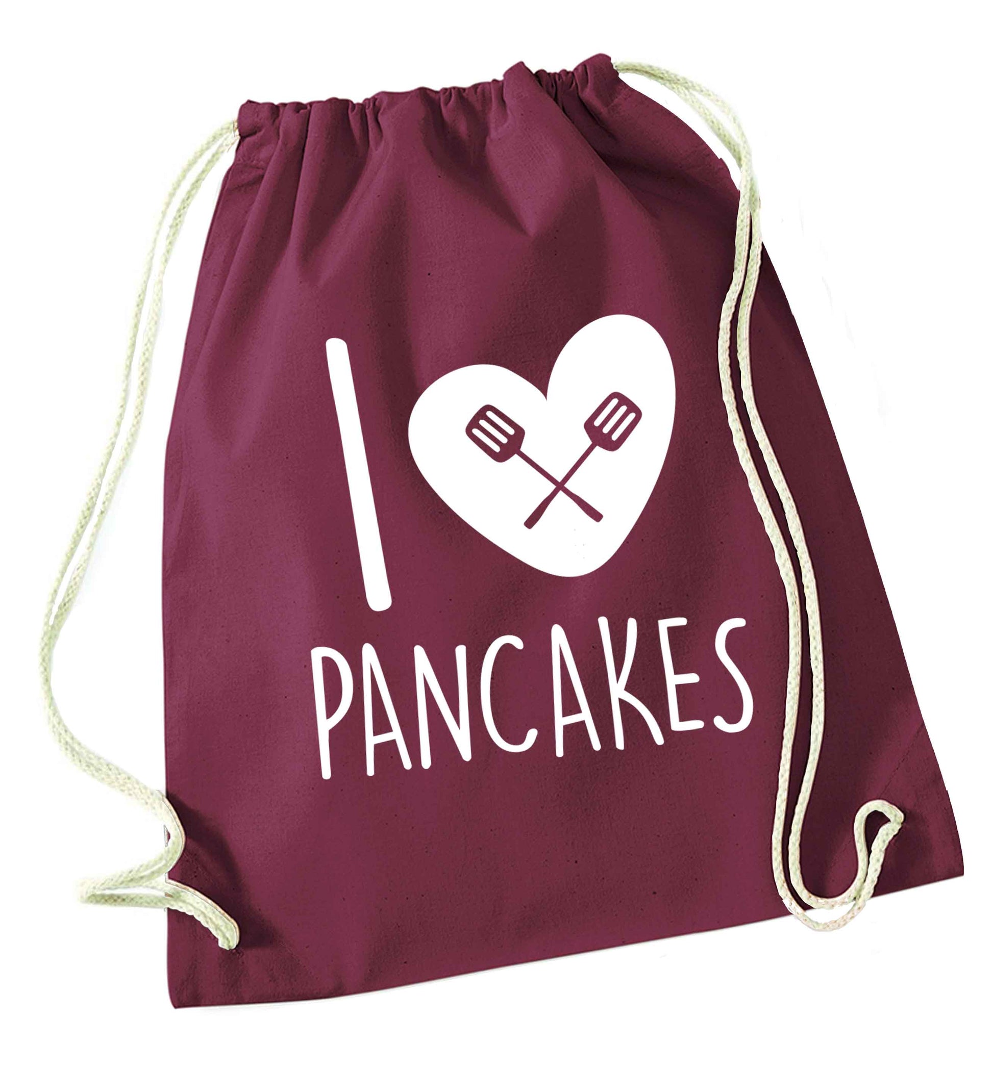 I love pancakes maroon drawstring bag