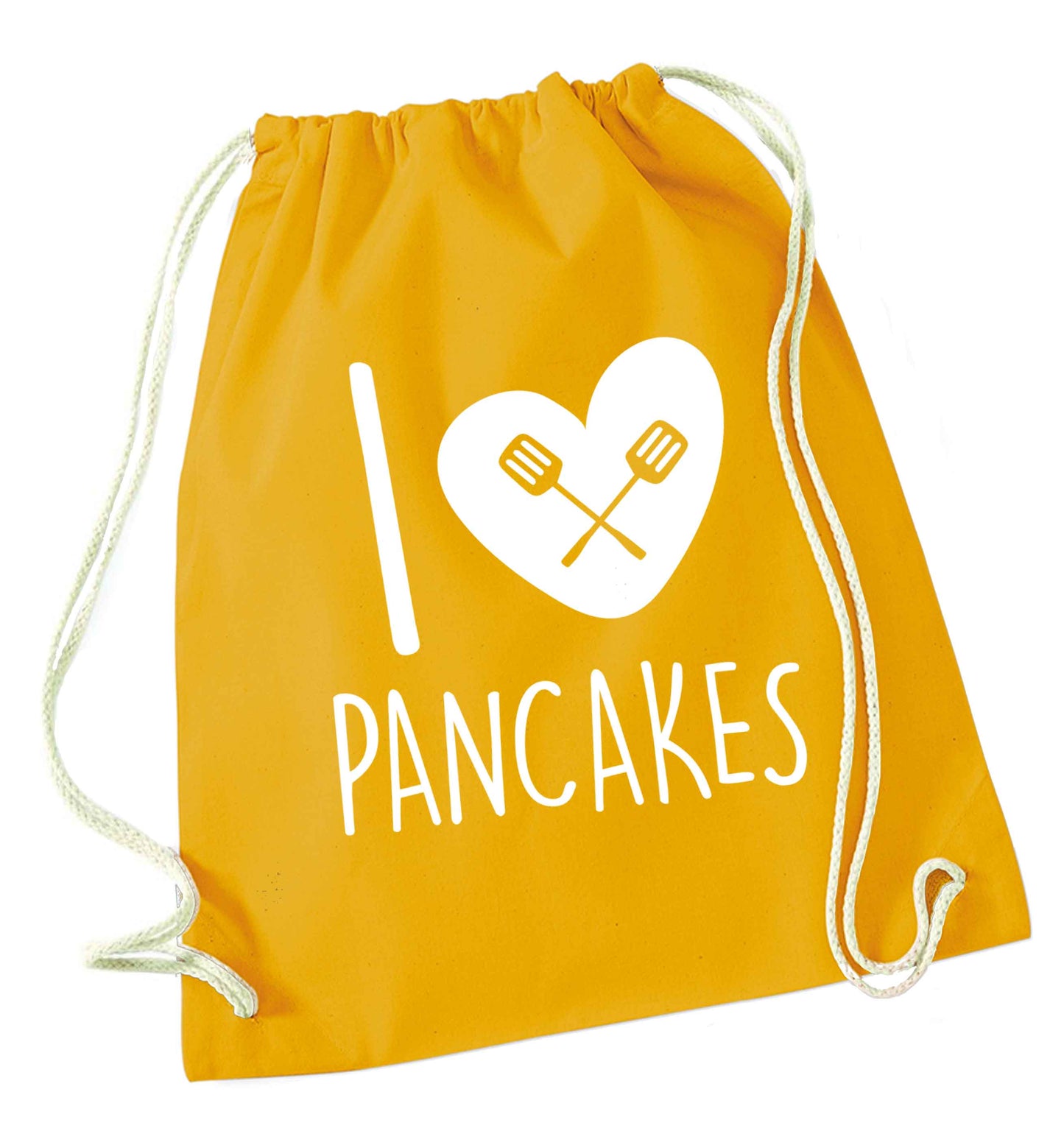 I love pancakes mustard drawstring bag