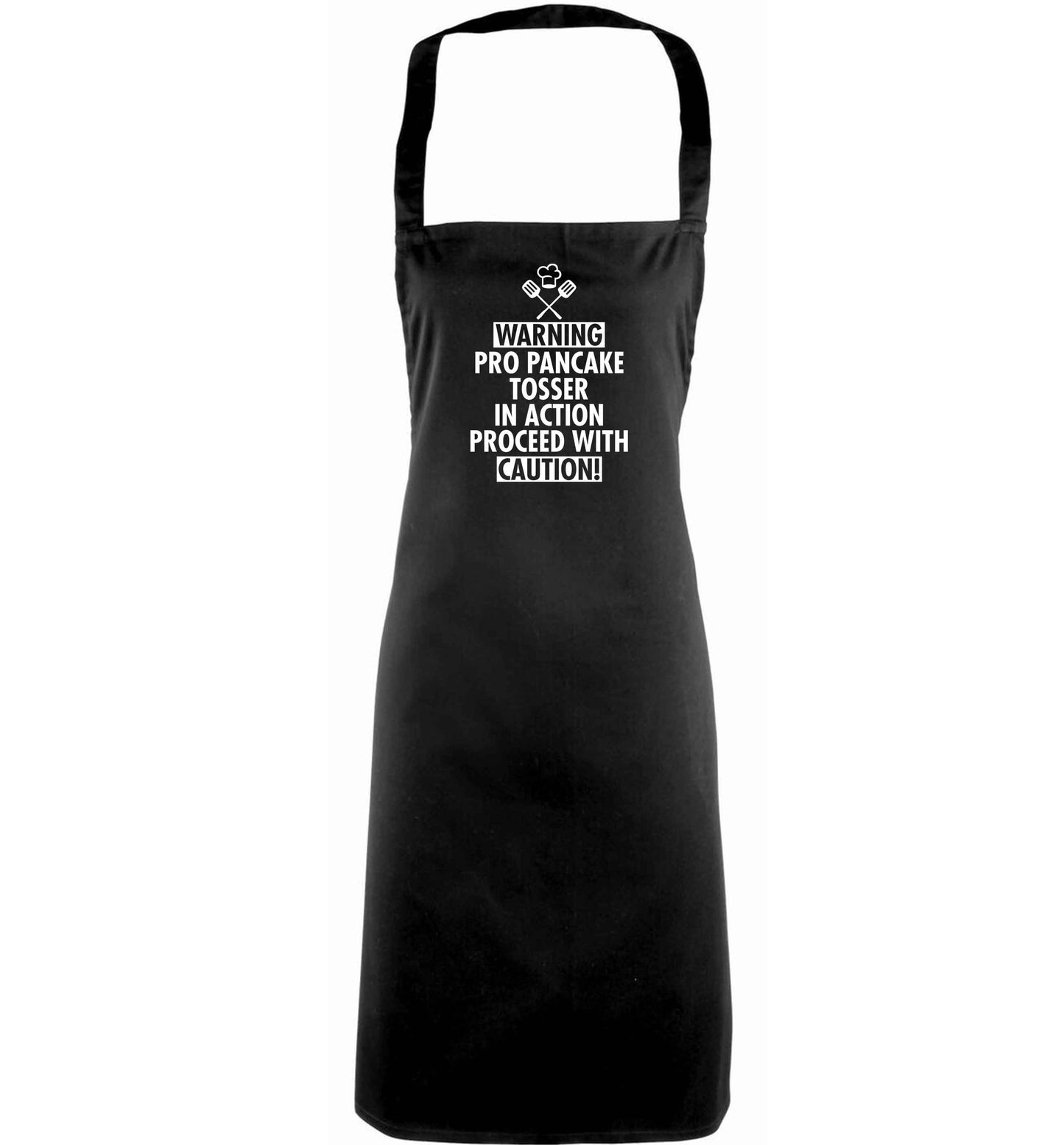 Warning pro pancake tosser in action proceed with caution adults black apron