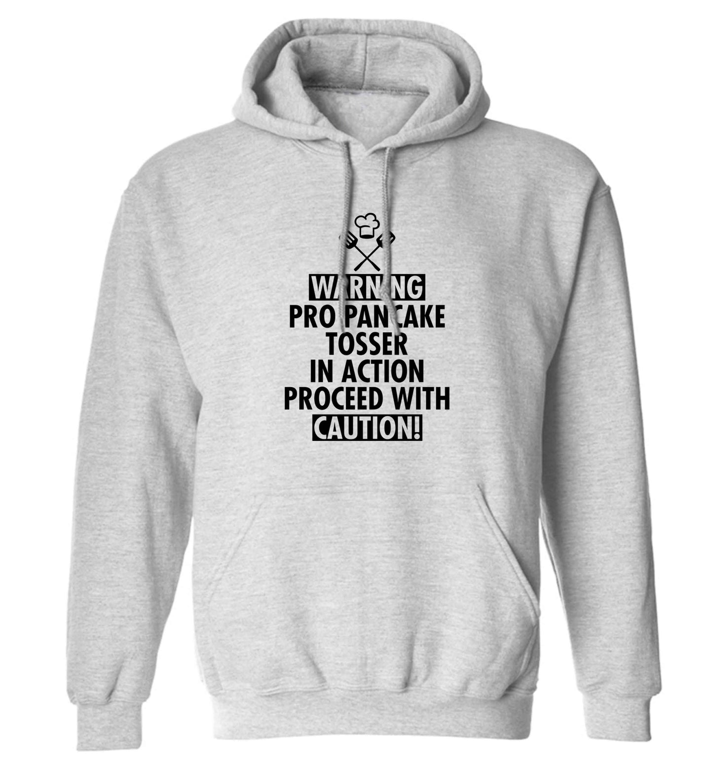 Warning pro pancake tosser in action proceed with caution adults unisex grey hoodie 2XL