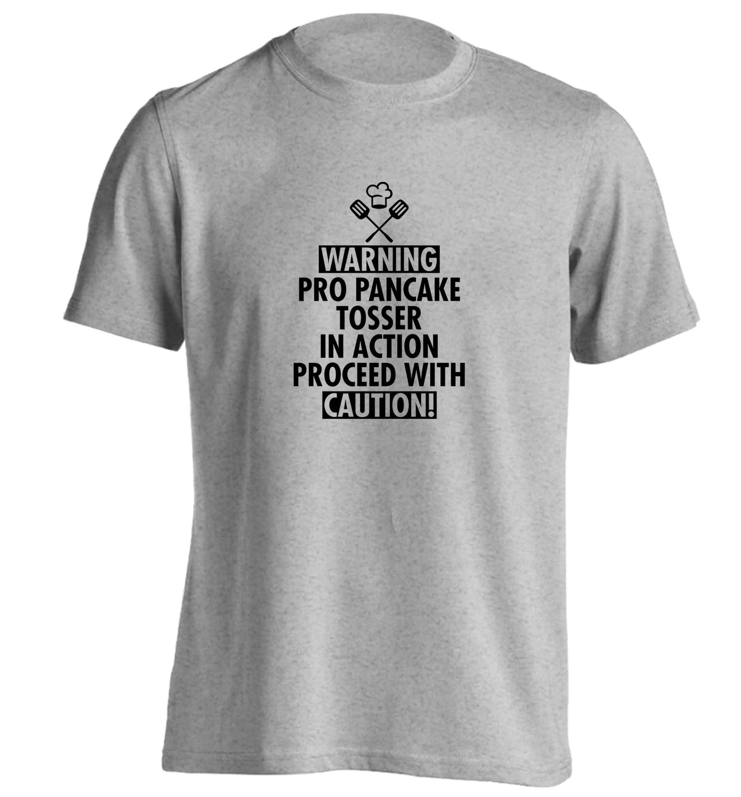 Warning pro pancake tosser in action proceed with caution adults unisex grey Tshirt 2XL