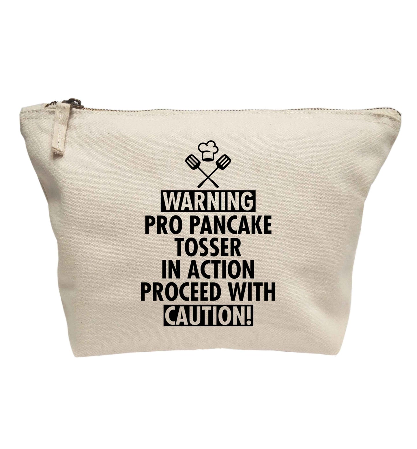 Warning pro pancake tosser in action proceed with caution | Makeup / wash bag