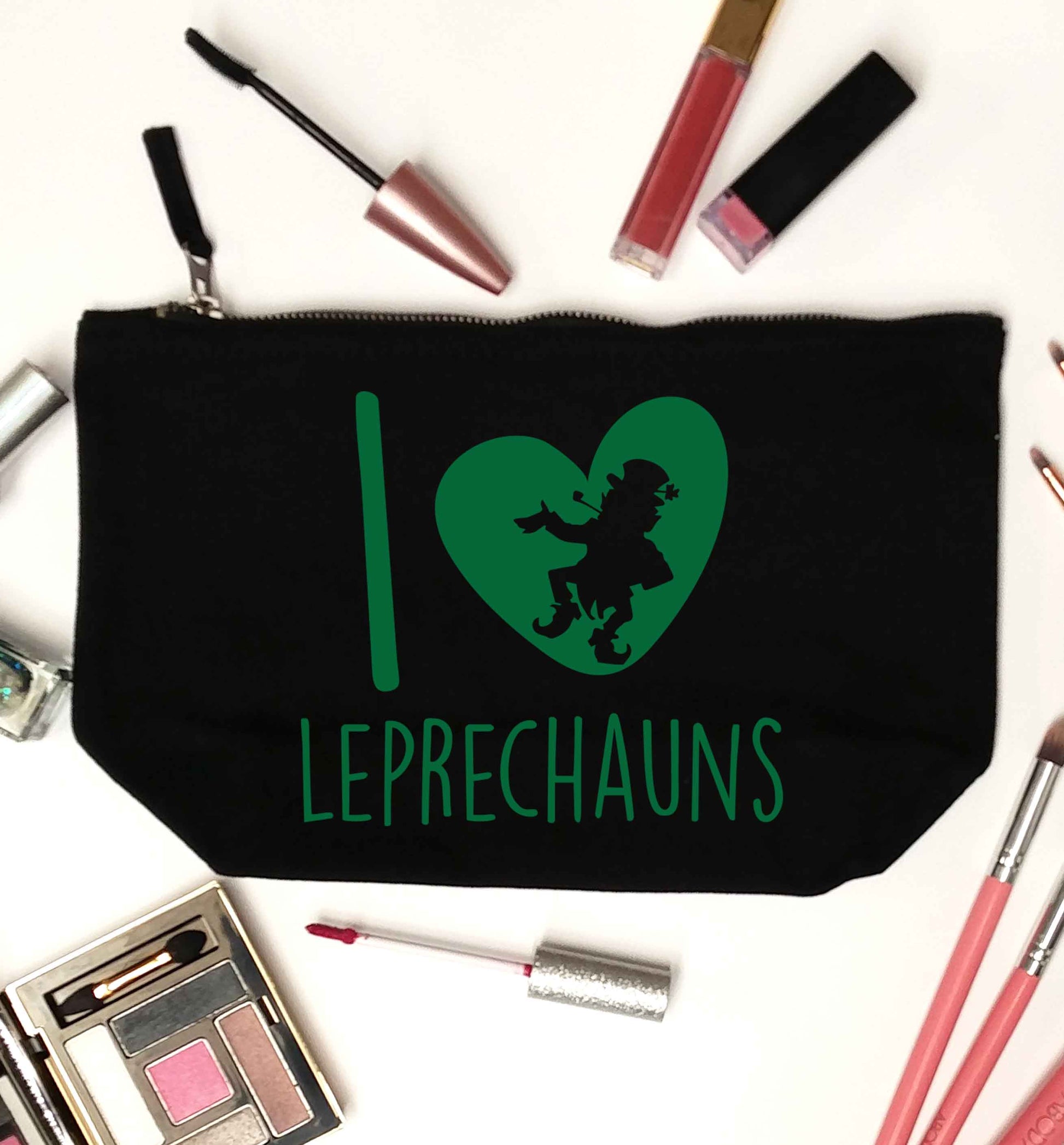 I love leprechauns black makeup bag