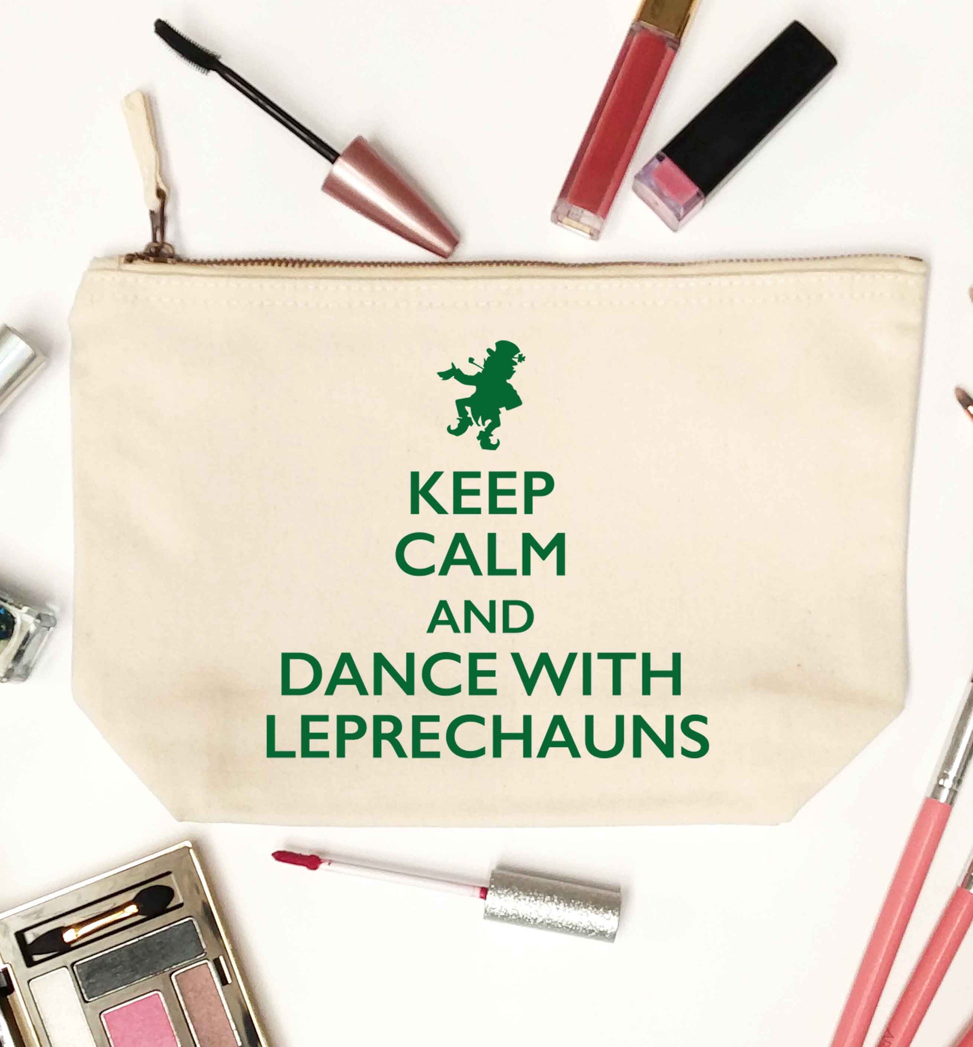Keep calm and dance with leprechauns natural makeup bag