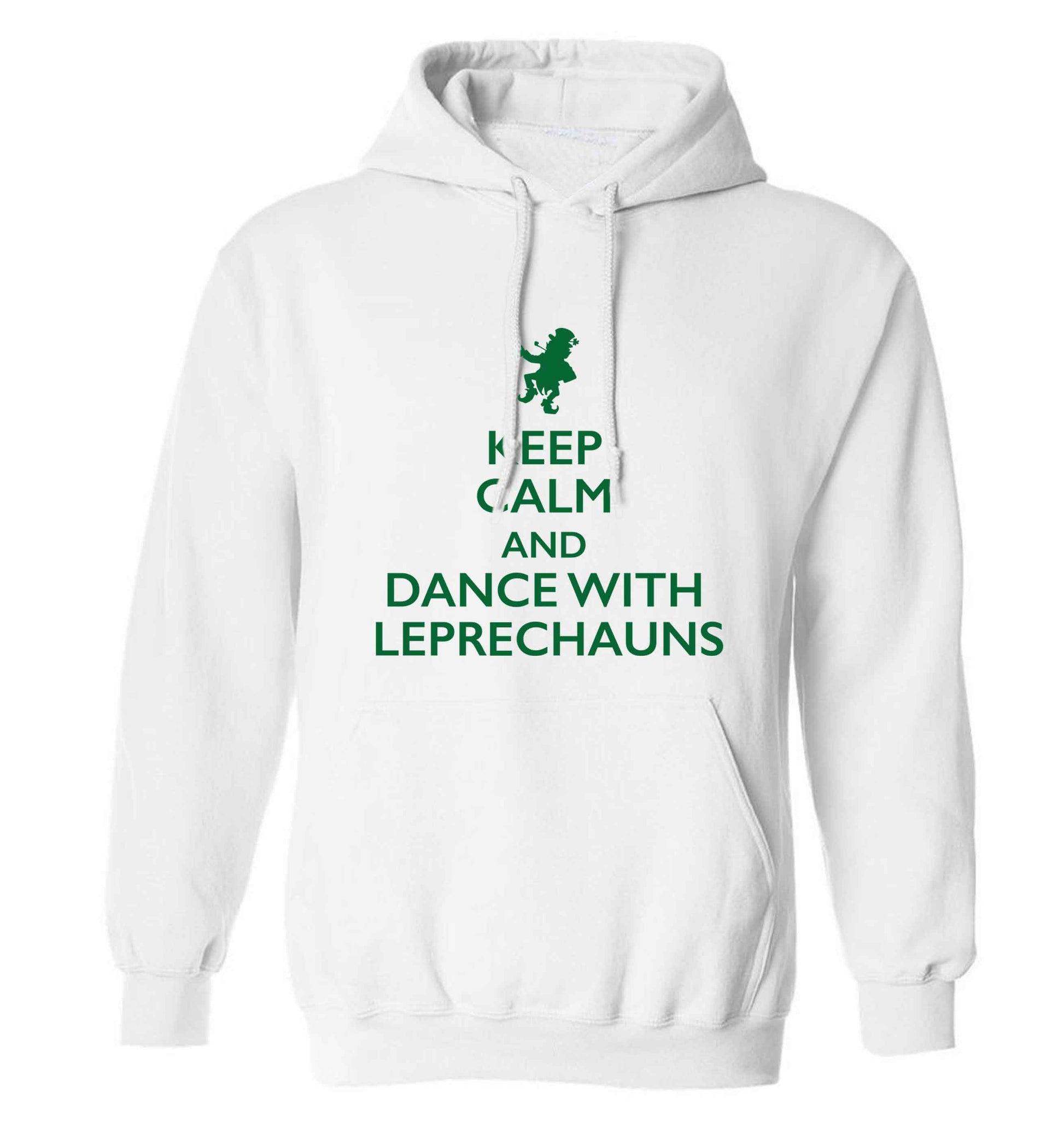 Keep calm and dance with leprechauns adults unisex white hoodie 2XL
