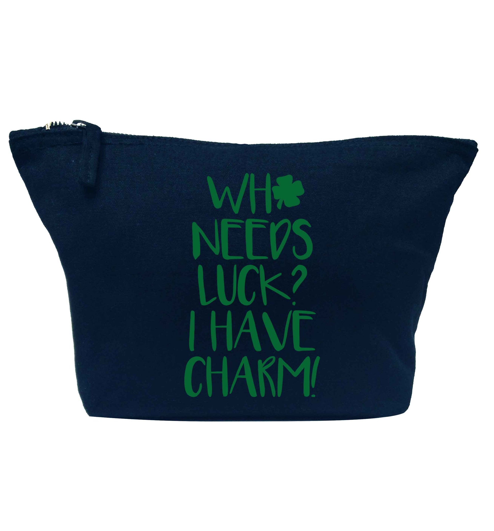 Who needs luck? I have charm! navy makeup bag