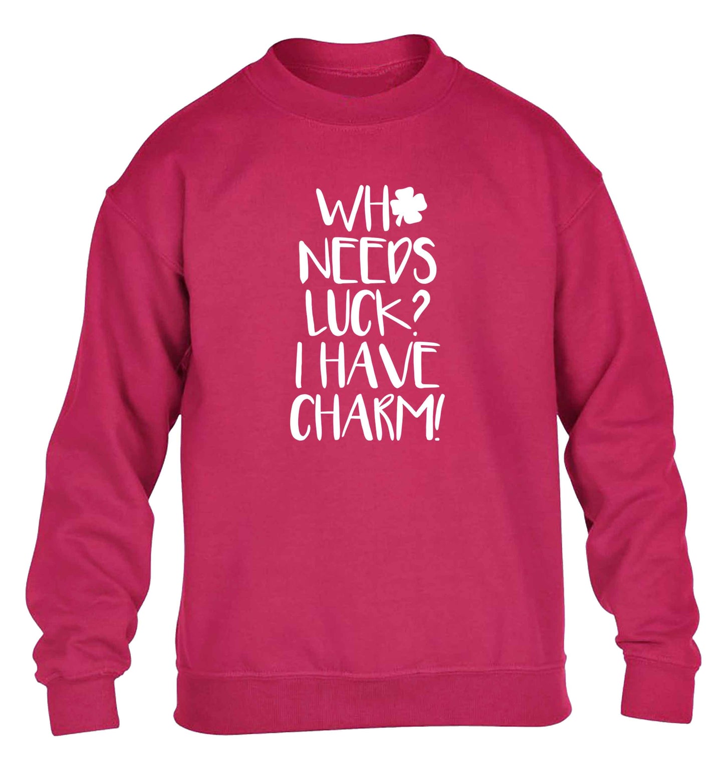 Who needs luck? I have charm! children's pink sweater 12-13 Years
