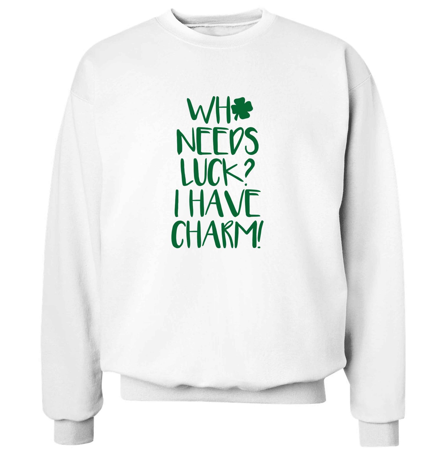 Who needs luck? I have charm! adult's unisex white sweater 2XL