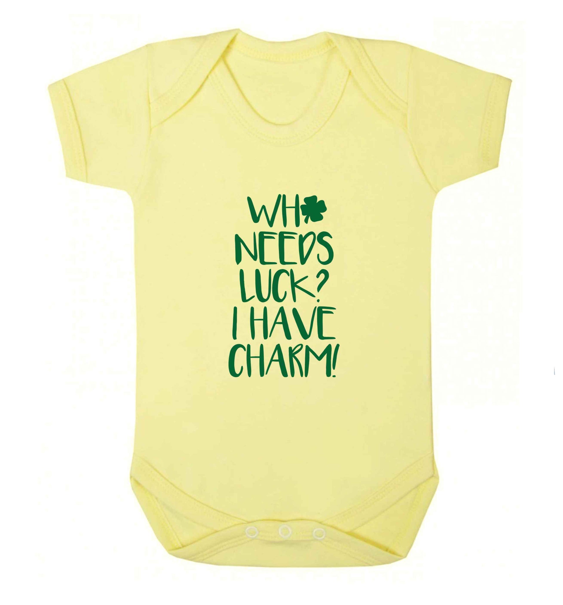 Who needs luck? I have charm! baby vest pale yellow 18-24 months