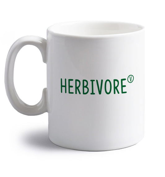 Herbivore right handed white ceramic mug 