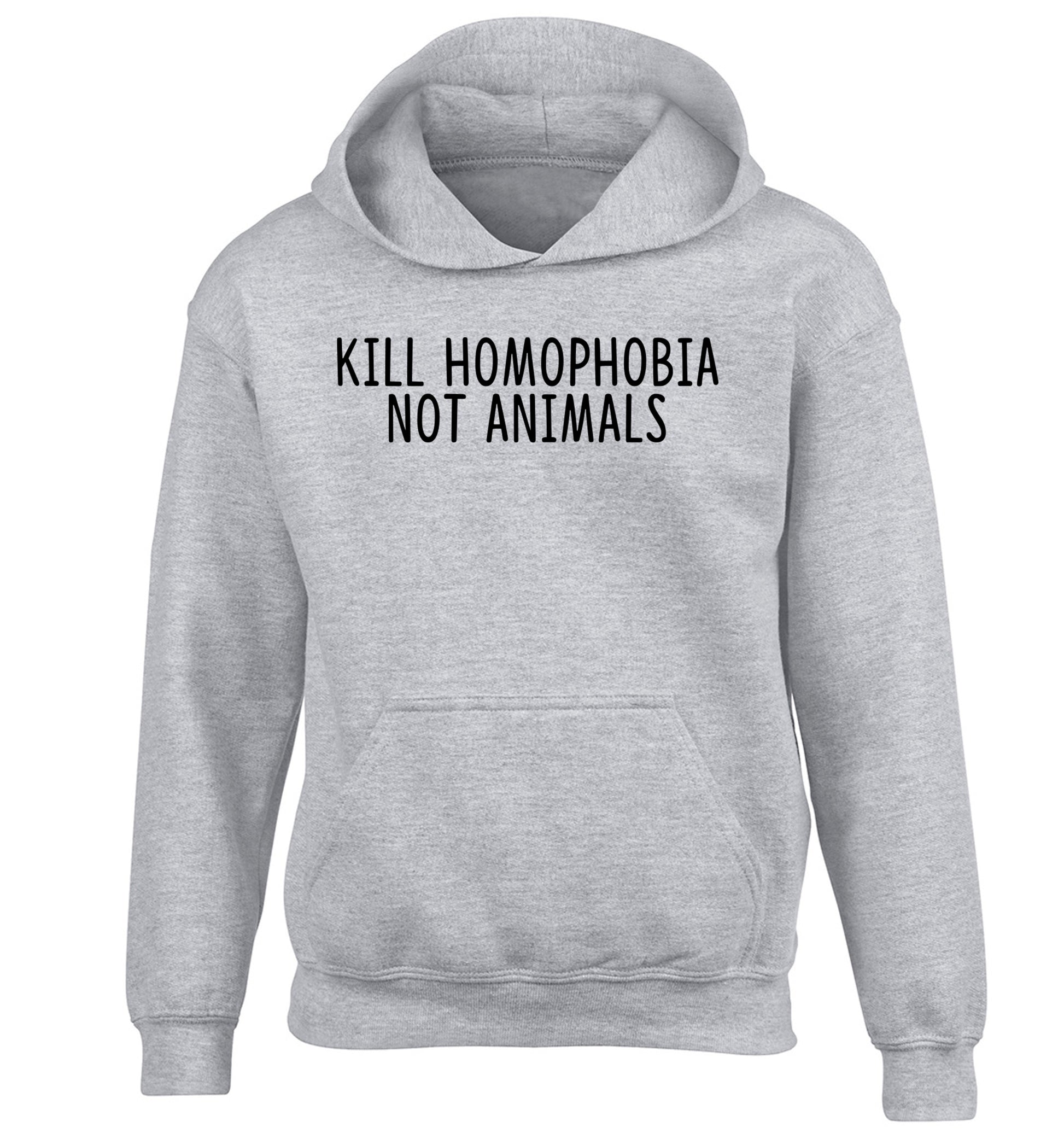 Kill Homophobia Not Animals children's grey hoodie 12-13 Years