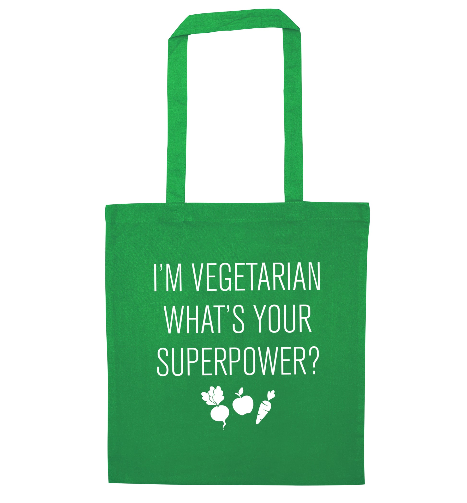 I'm vegetarian what's your superpower? green tote bag
