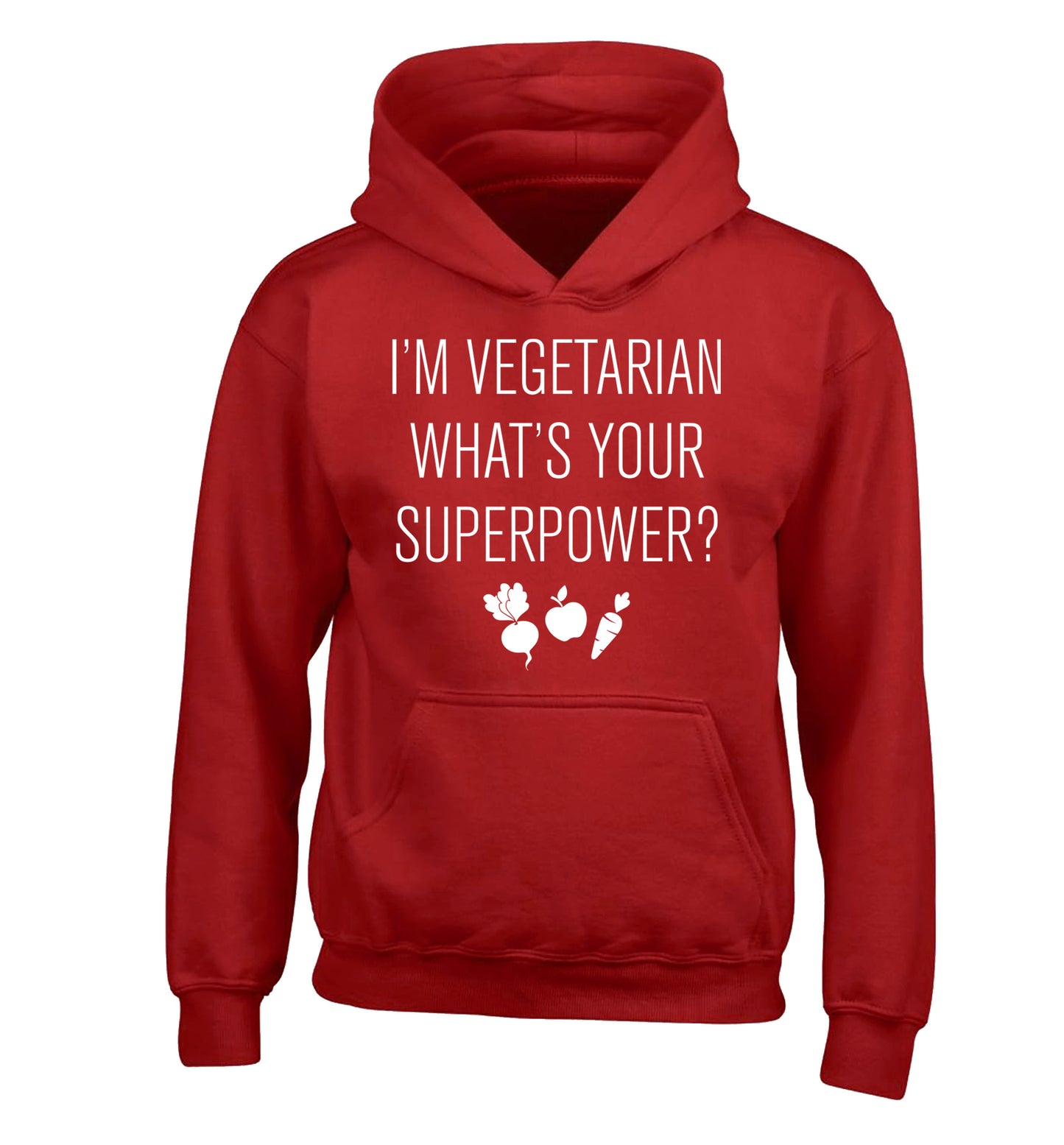 I'm vegetarian what's your superpower? children's red hoodie 12-13 Years