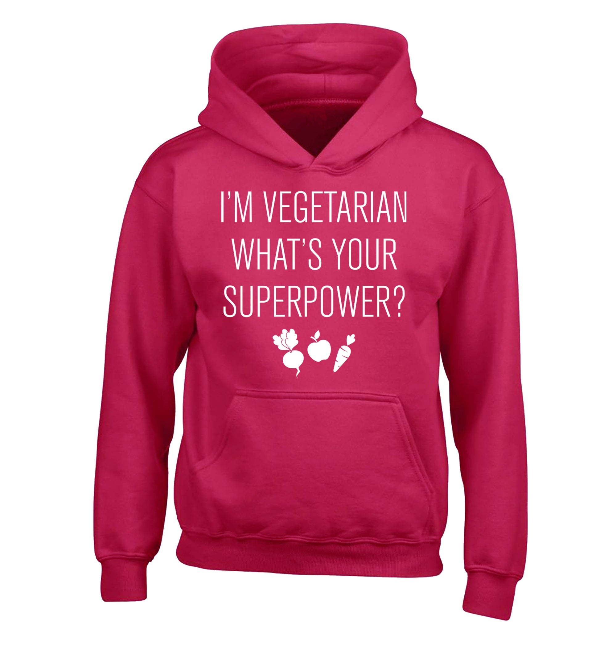 I'm vegetarian what's your superpower? children's pink hoodie 12-13 Years