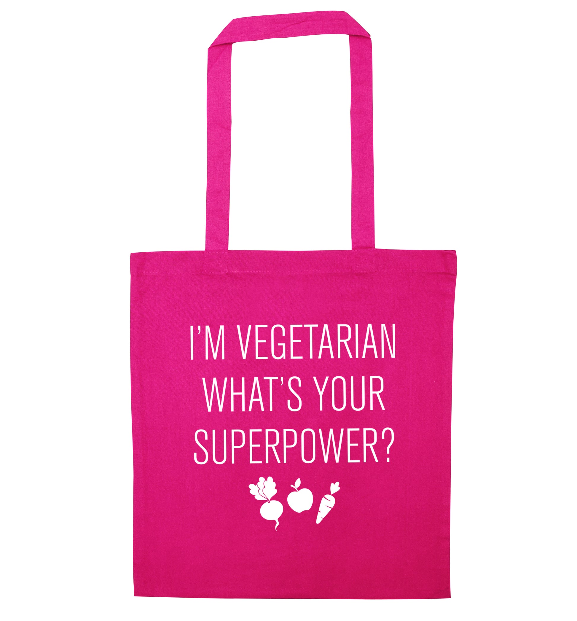 I'm vegetarian what's your superpower? pink tote bag