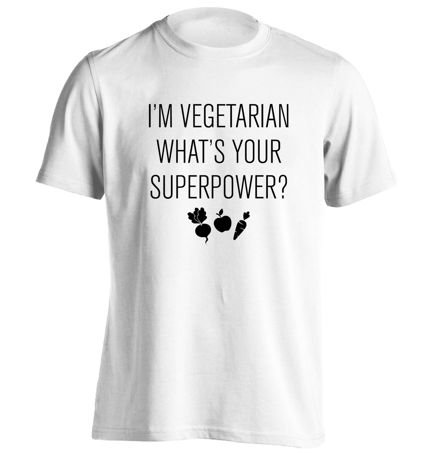 I'm vegetarian what's your superpower? adults unisex white Tshirt 2XL