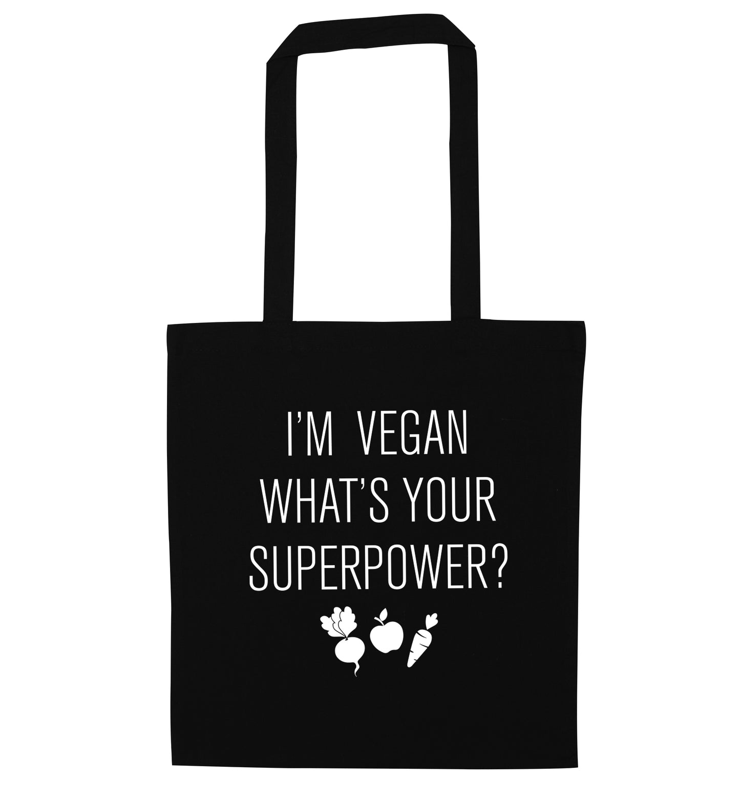 I'm Vegan What's Your Superpower? black tote bag
