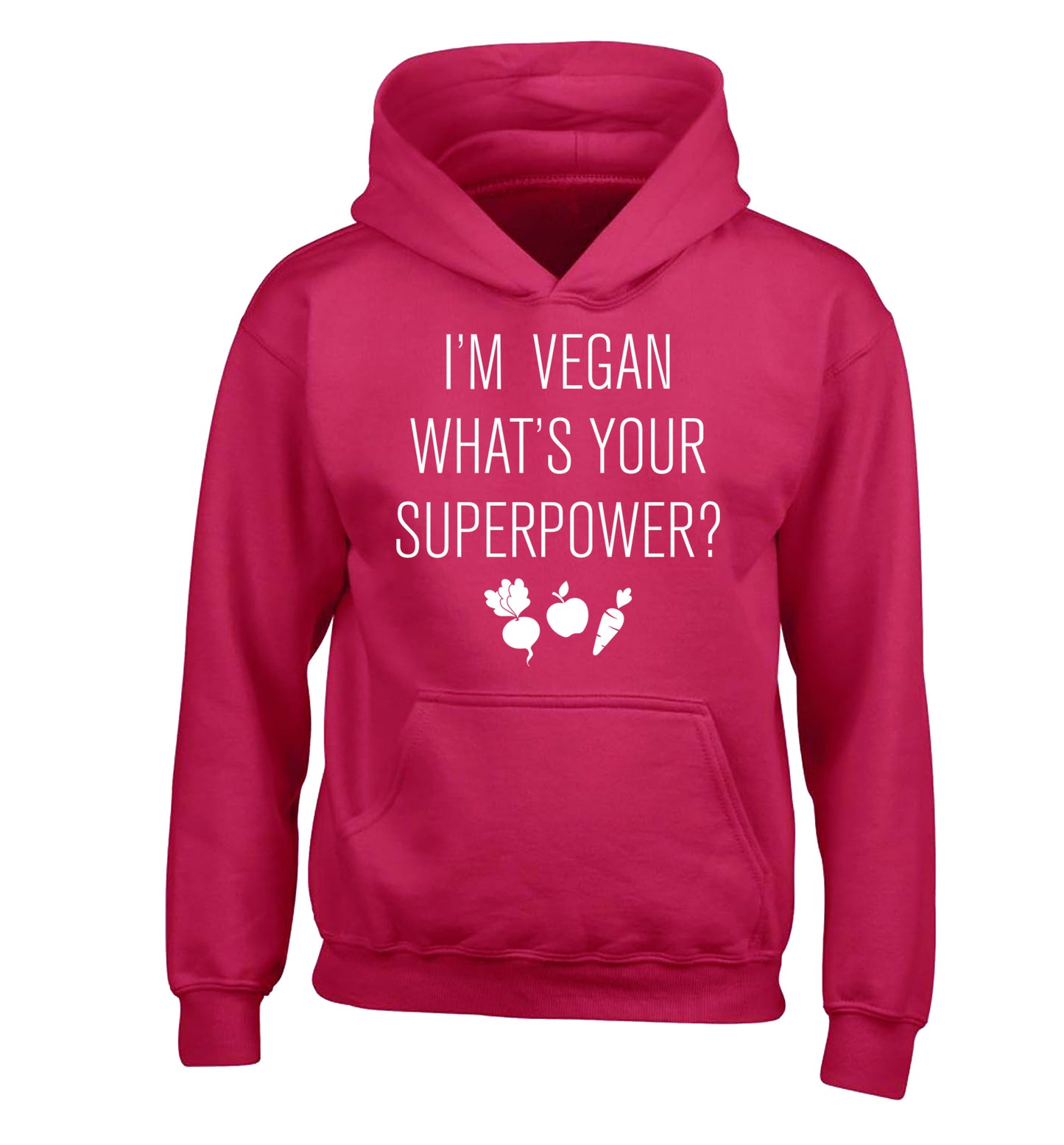I'm Vegan What's Your Superpower? children's pink hoodie 12-13 Years