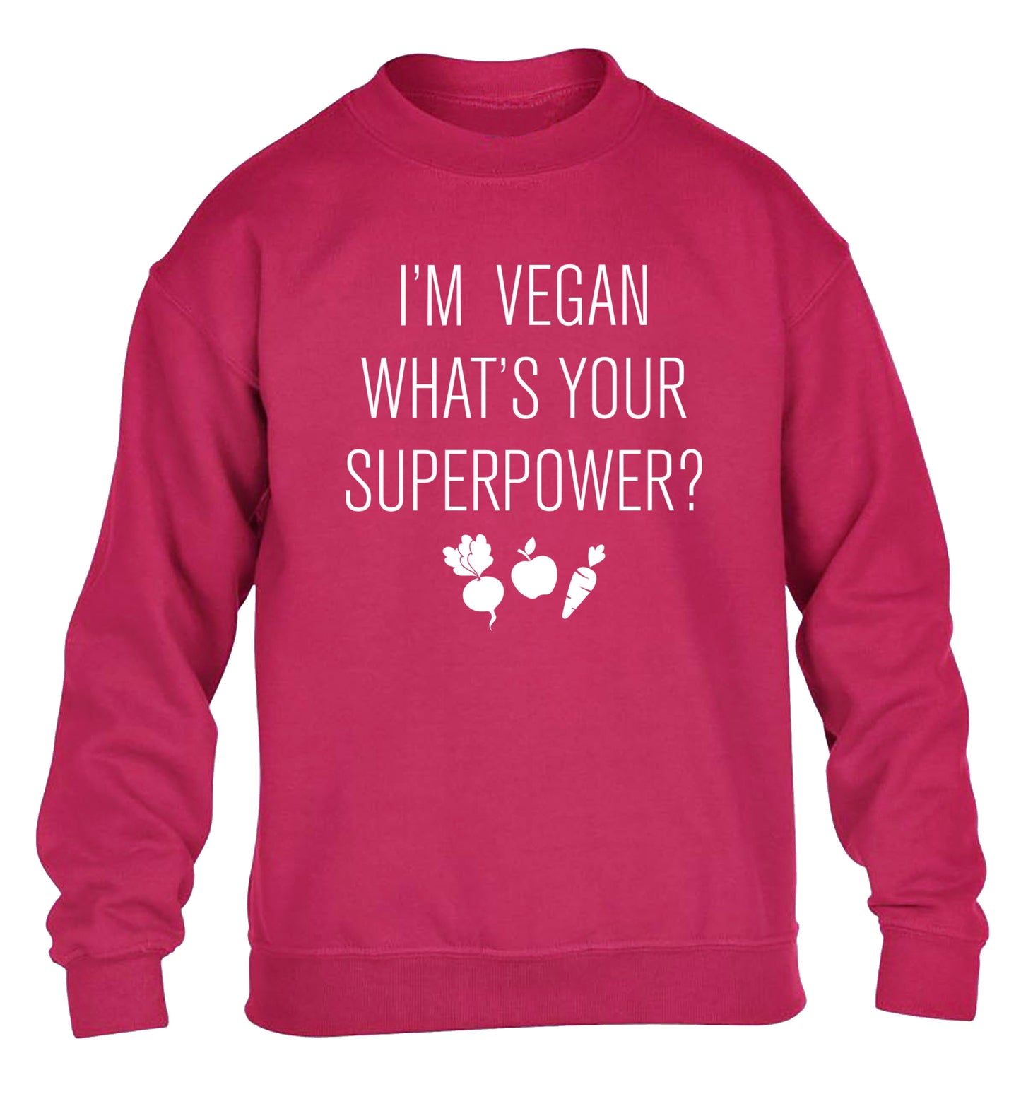 I'm Vegan What's Your Superpower? children's pink sweater 12-13 Years