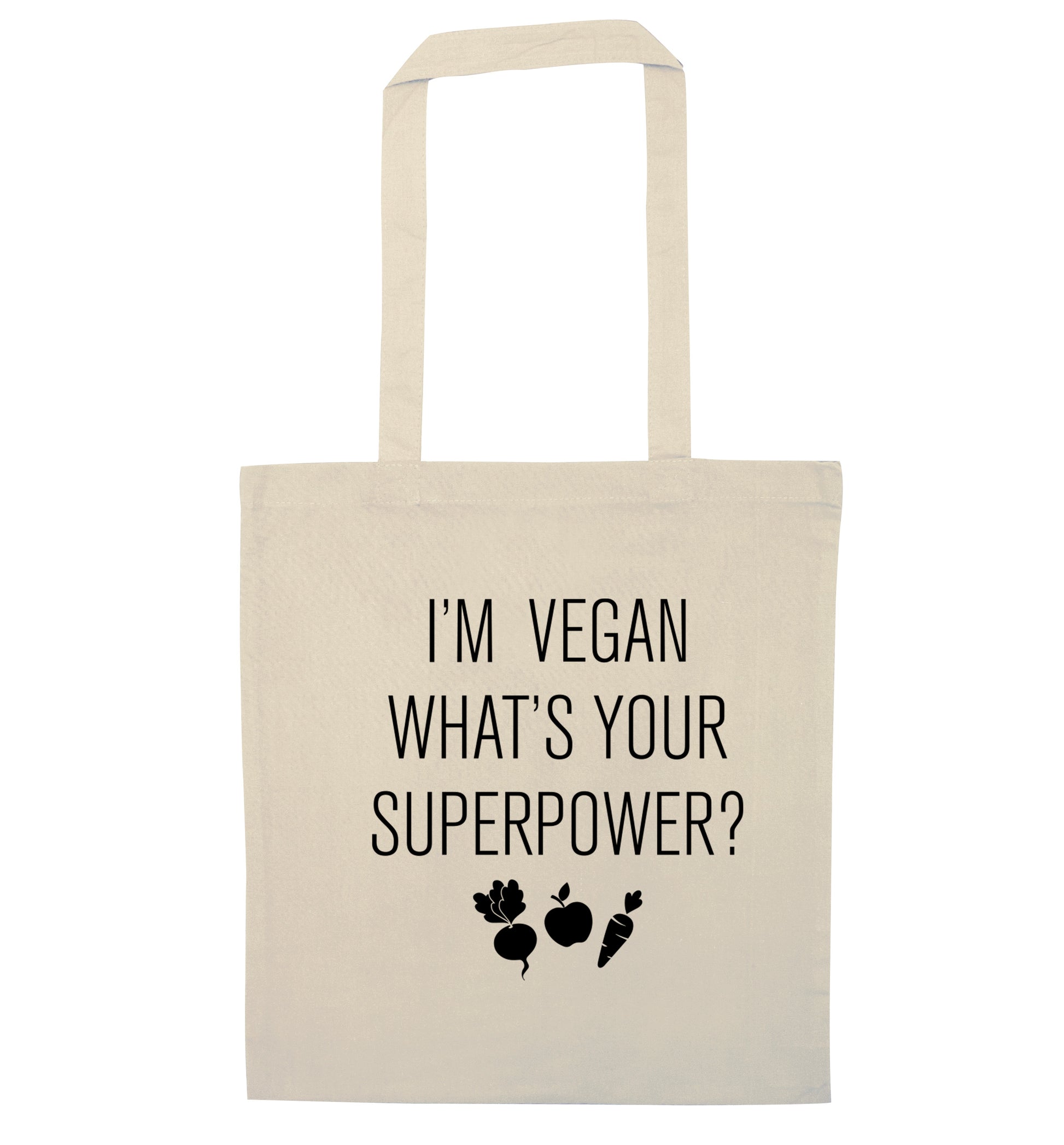 I'm Vegan What's Your Superpower? natural tote bag