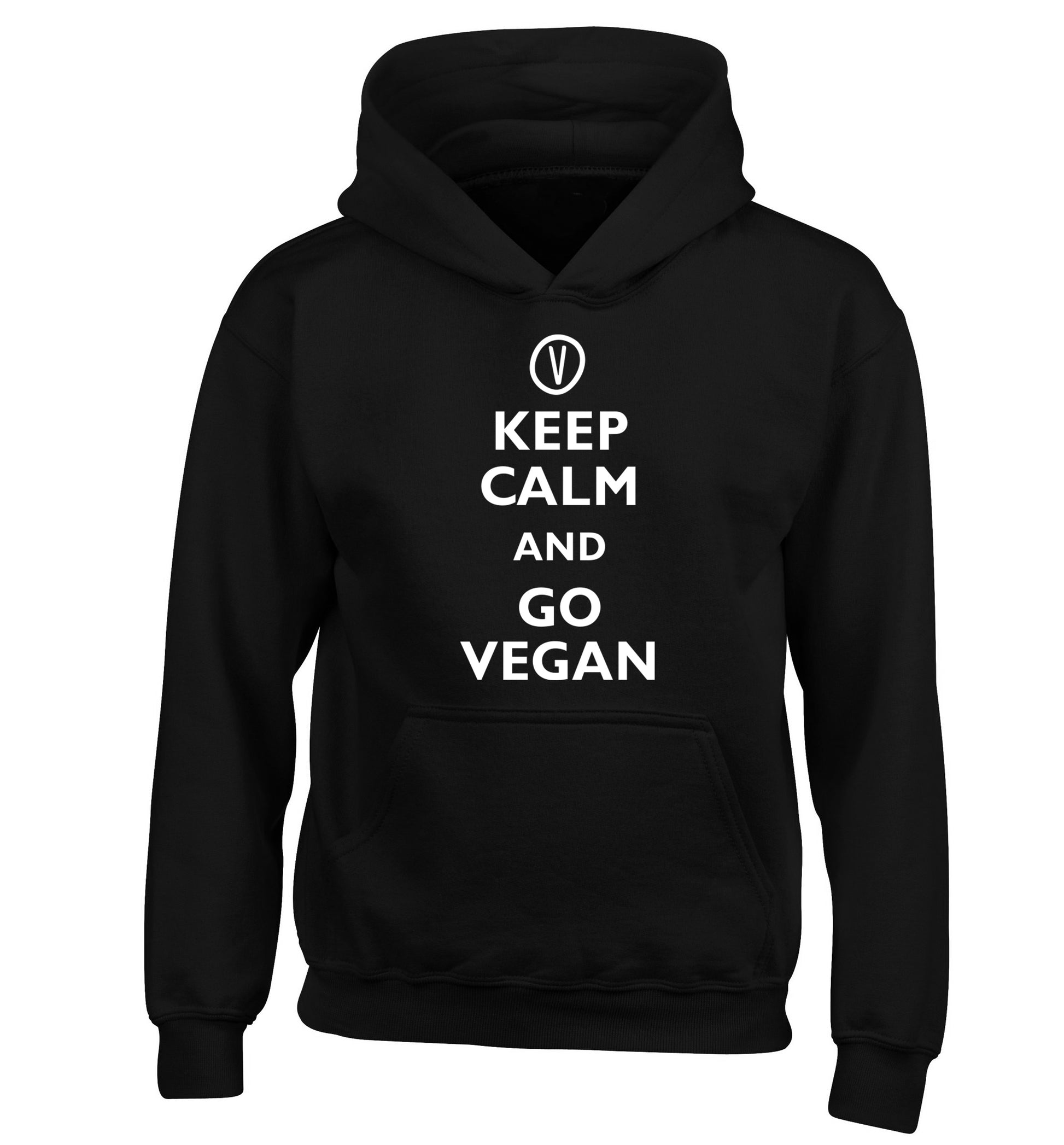 Keep calm and go vegan children's black hoodie 12-13 Years