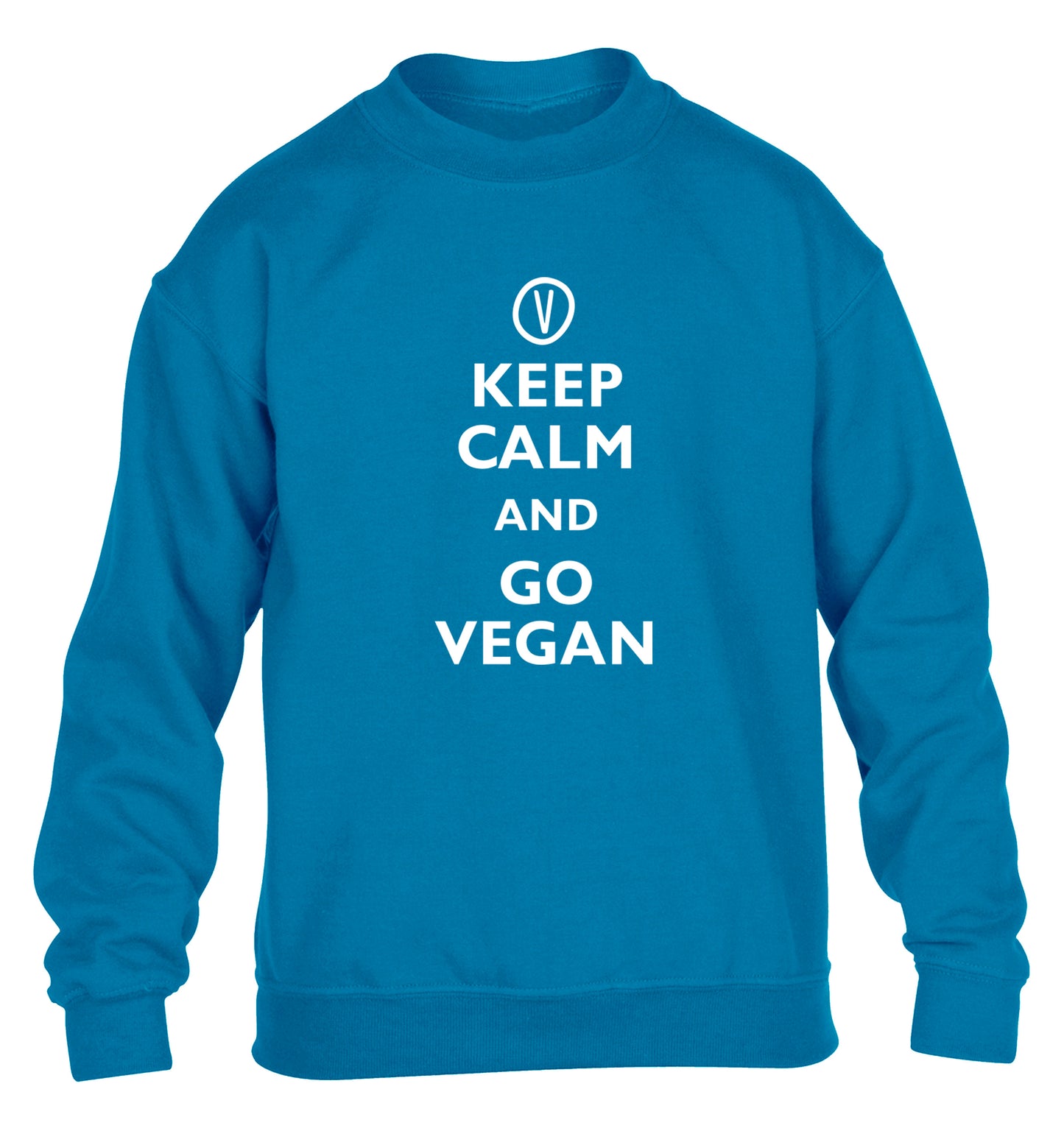 Keep calm and go vegan children's blue sweater 12-13 Years