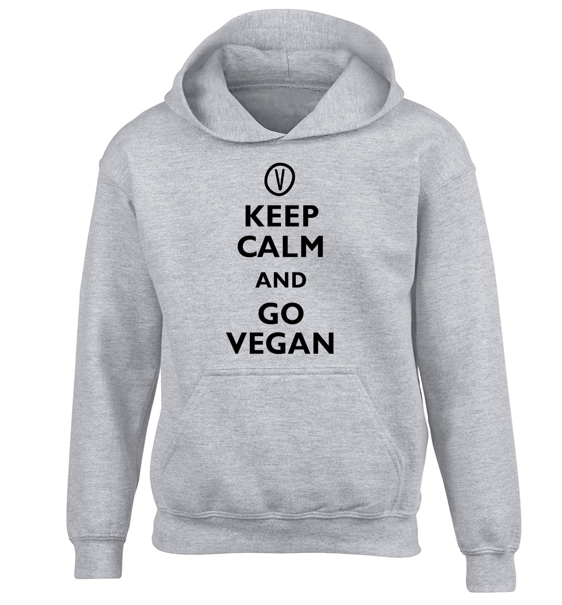 Keep calm and go vegan children's grey hoodie 12-13 Years