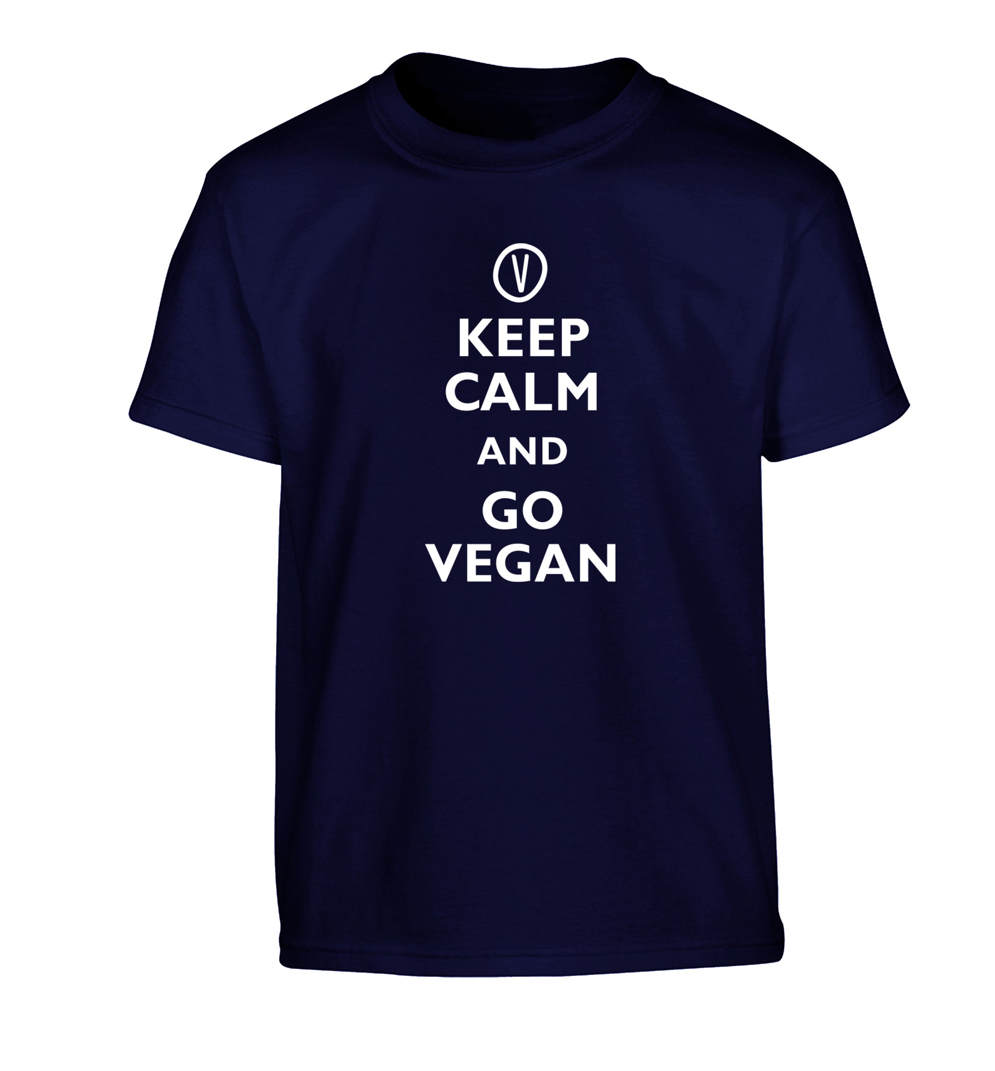 Keep calm and go vegan Children's navy Tshirt 12-13 Years