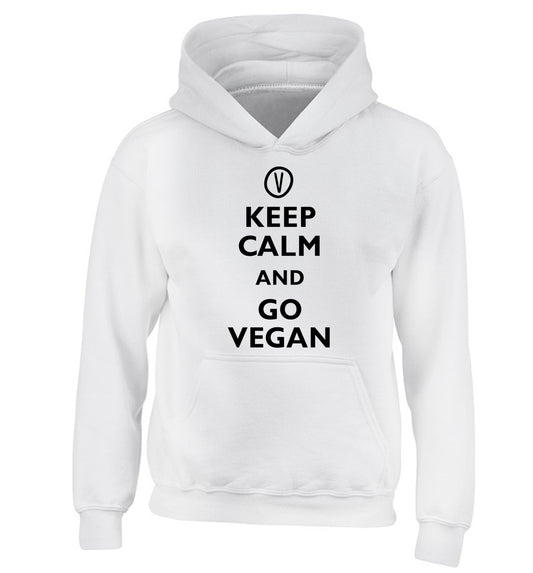 Keep calm and go vegan children's white hoodie 12-13 Years