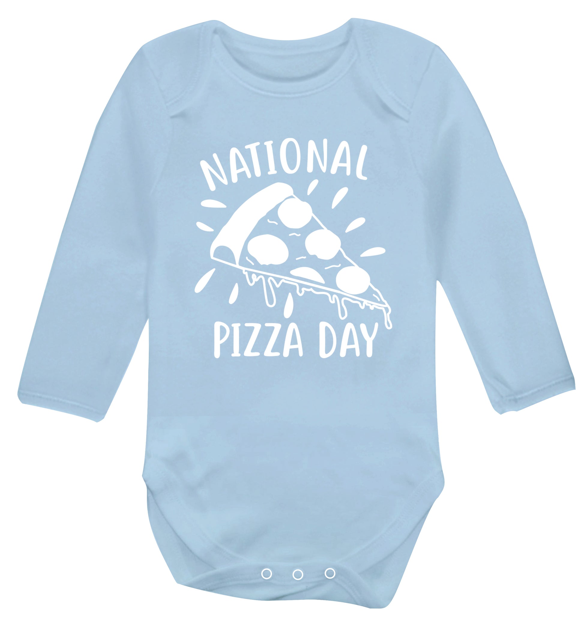 National pizza day Baby Vest long sleeved pale blue 6-12 months