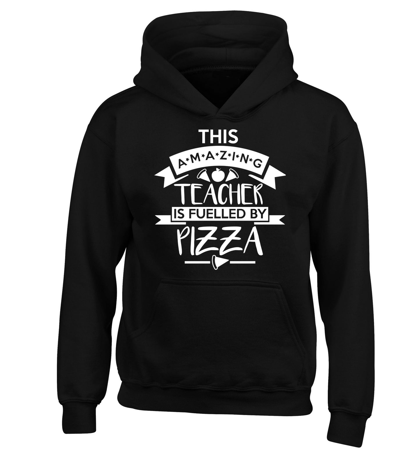 This amazing teacher is fuelled by pizza children's black hoodie 12-13 Years