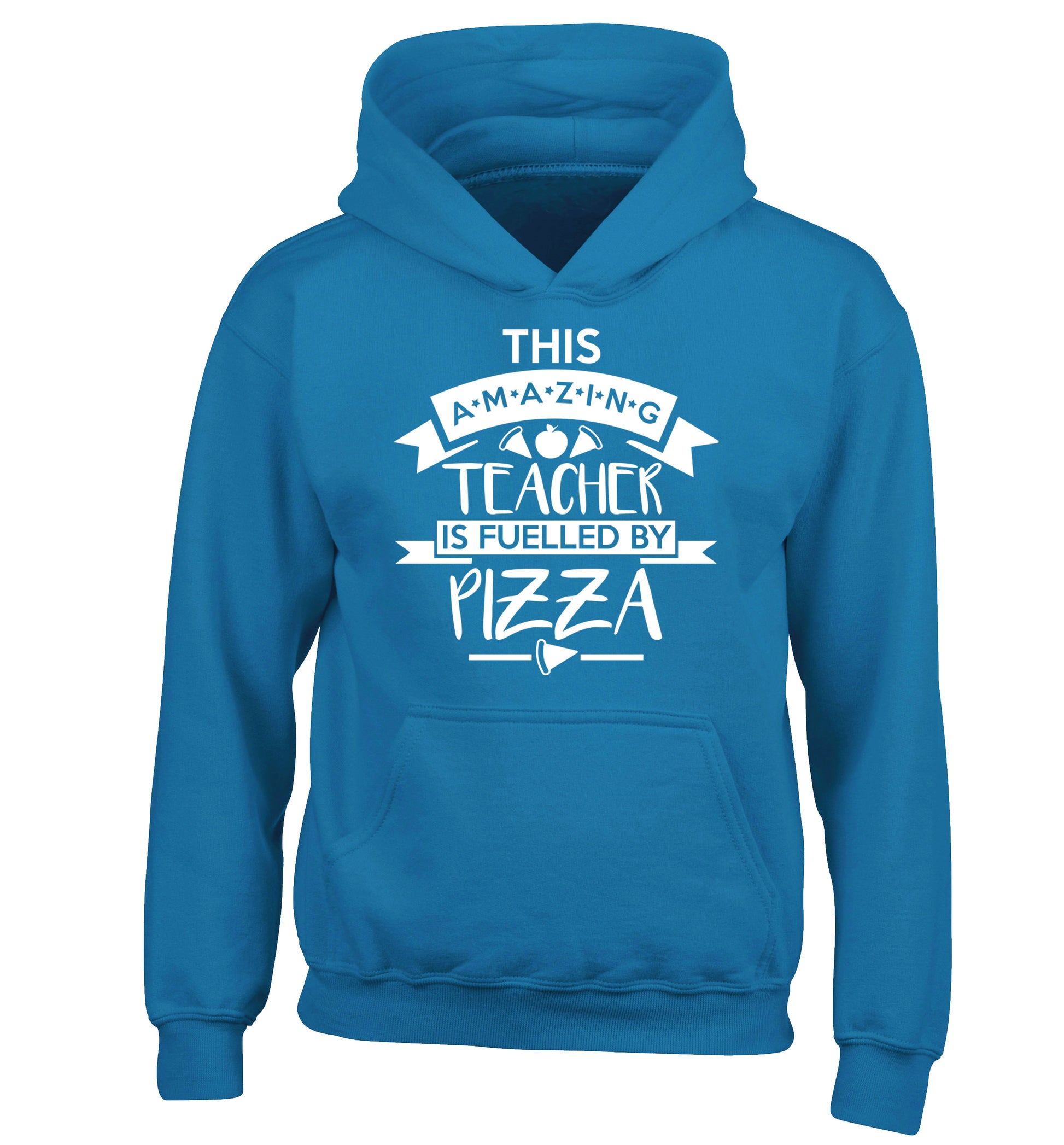 This amazing teacher is fuelled by pizza children's blue hoodie 12-13 Years