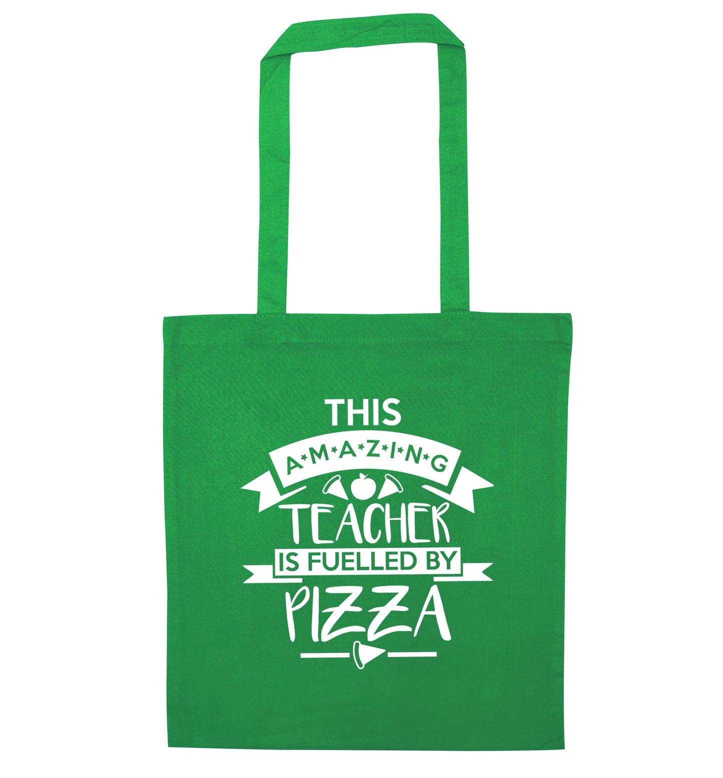 This amazing teacher is fuelled by pizza green tote bag